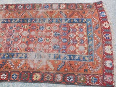Caucasian Runner Carpet in Terracotta, Blue and Ruby
