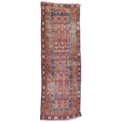 Caucasian Runner Carpet in Terracotta, Blue and Ruby