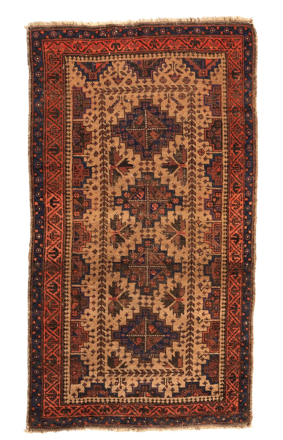 Caucásica Óxido Azul Marino Marrón Tan Geométrica Tribal Baluch Mini Alfombra Tejido a mano en venta