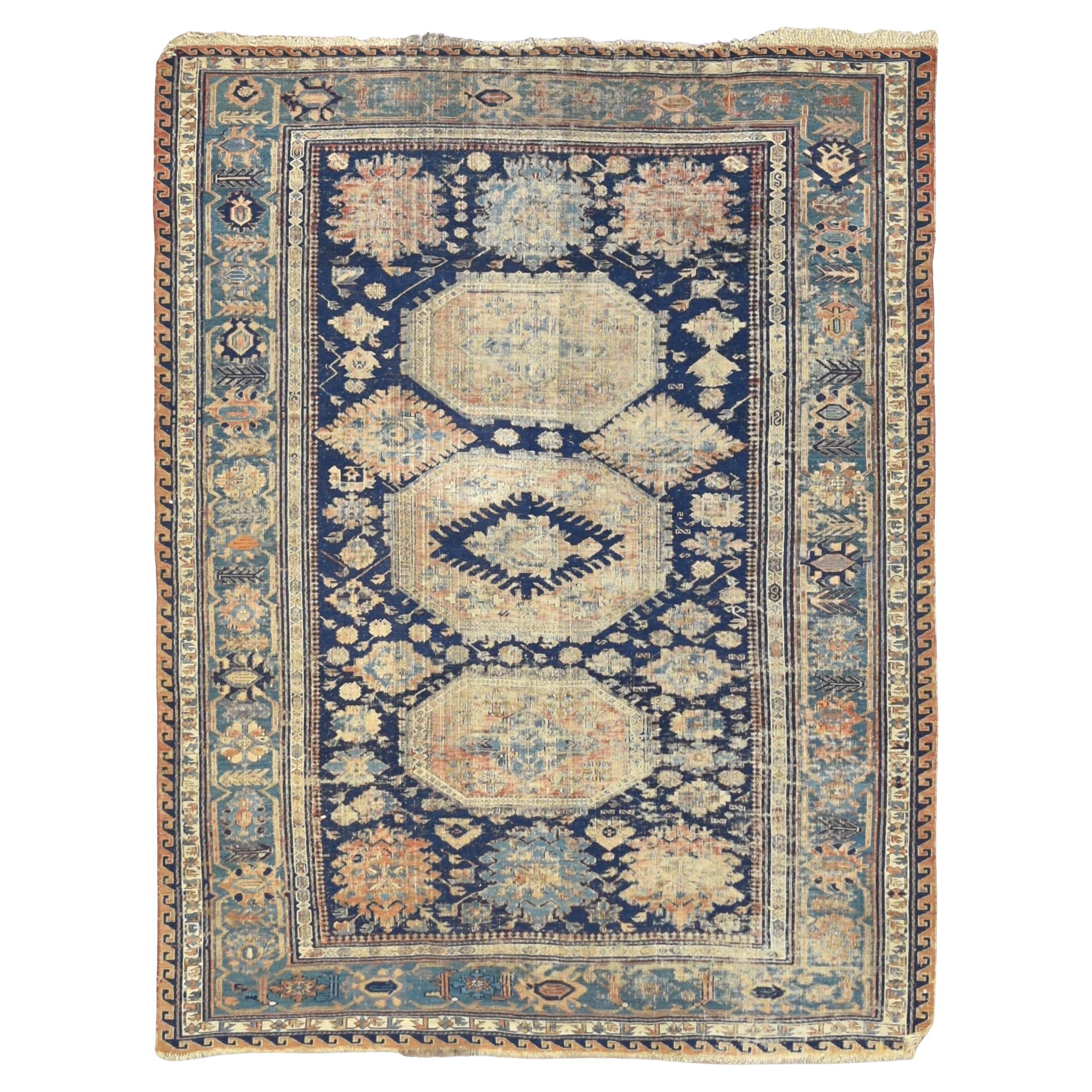Tapis caucasien Seychour Kuba bleu géométrique 5'11''x7'4''