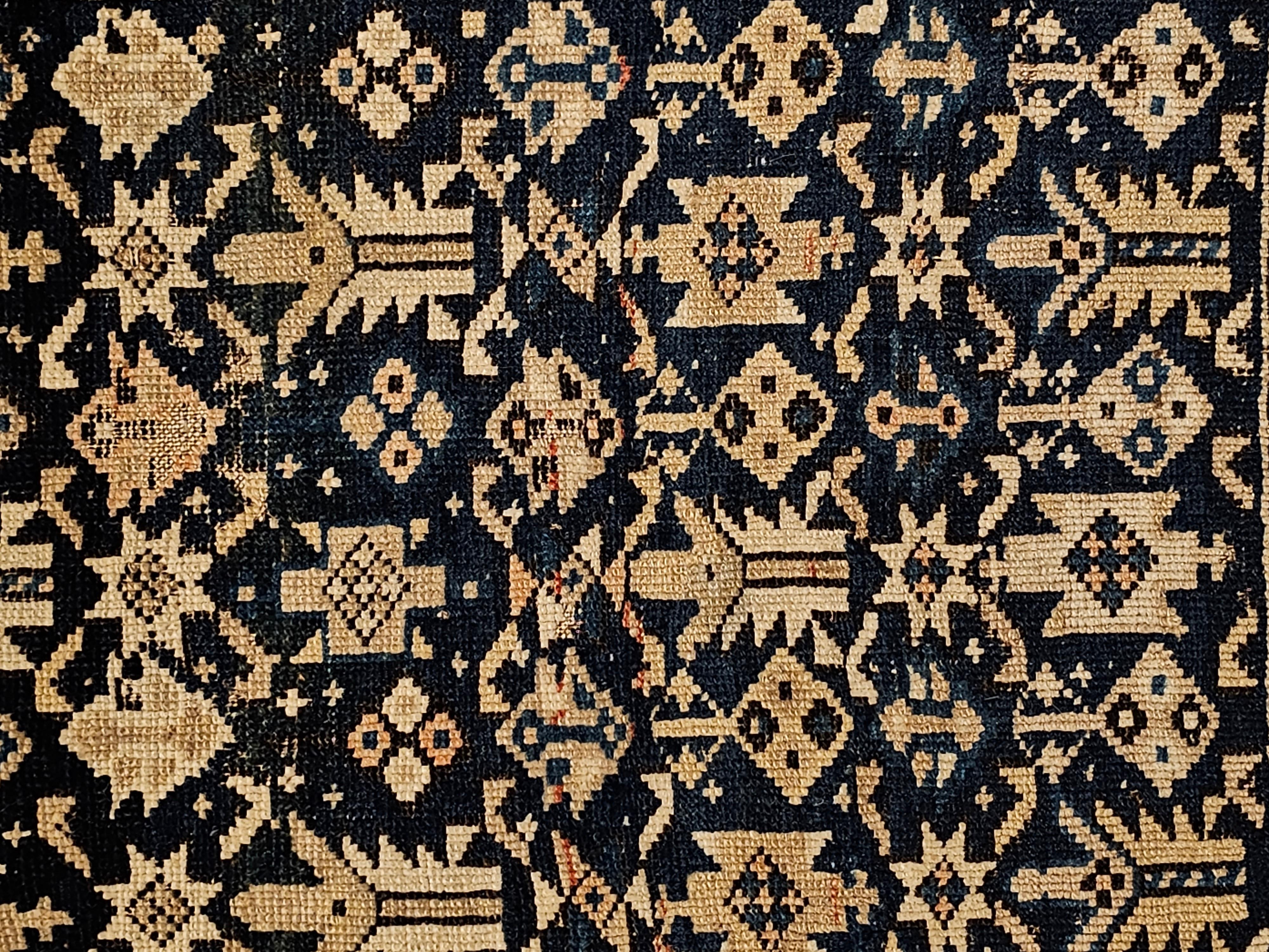 Caucasian Shirvan Bagface in Allover Pattern in Navy Blue, Ivory, French Blue In Good Condition For Sale In Barrington, IL