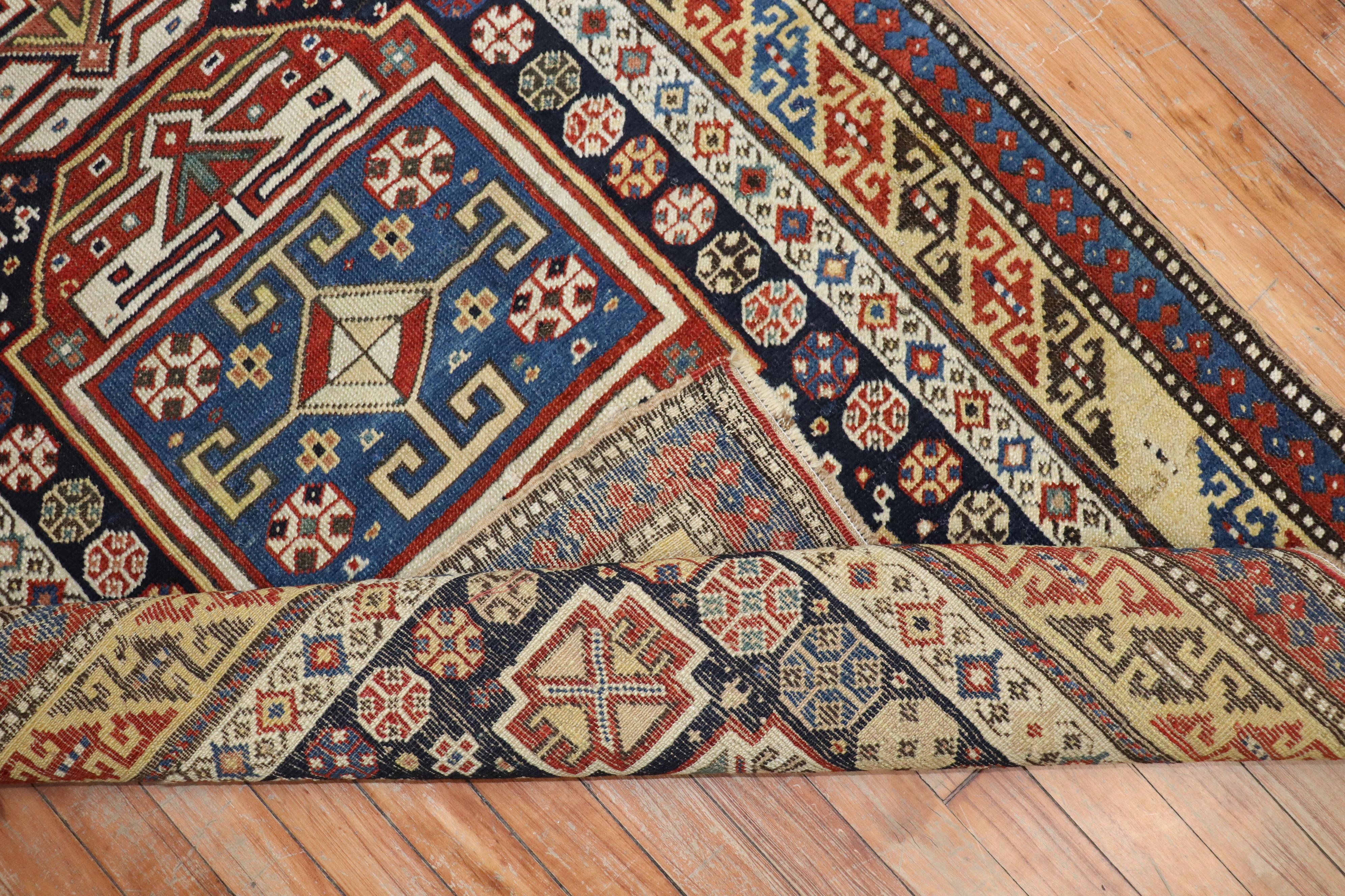 Hand-Knotted Caucasian Shirvan Tribal Runner, Early 20th Century