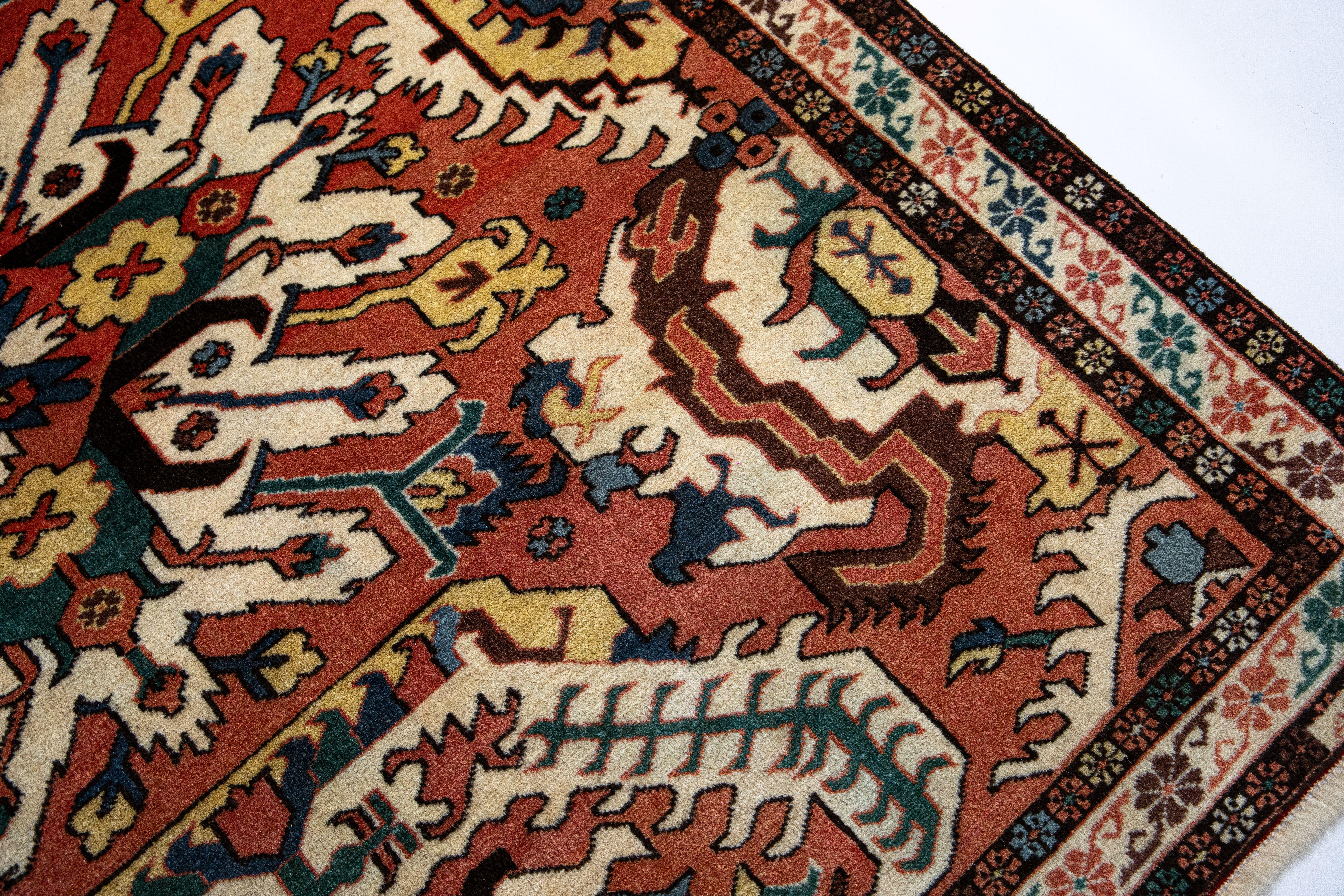 Das Museum kuratierte Chelaberd Adler Kazak, traditioneller kaukasischer handgefertigter Teppich. (Wolle) im Angebot
