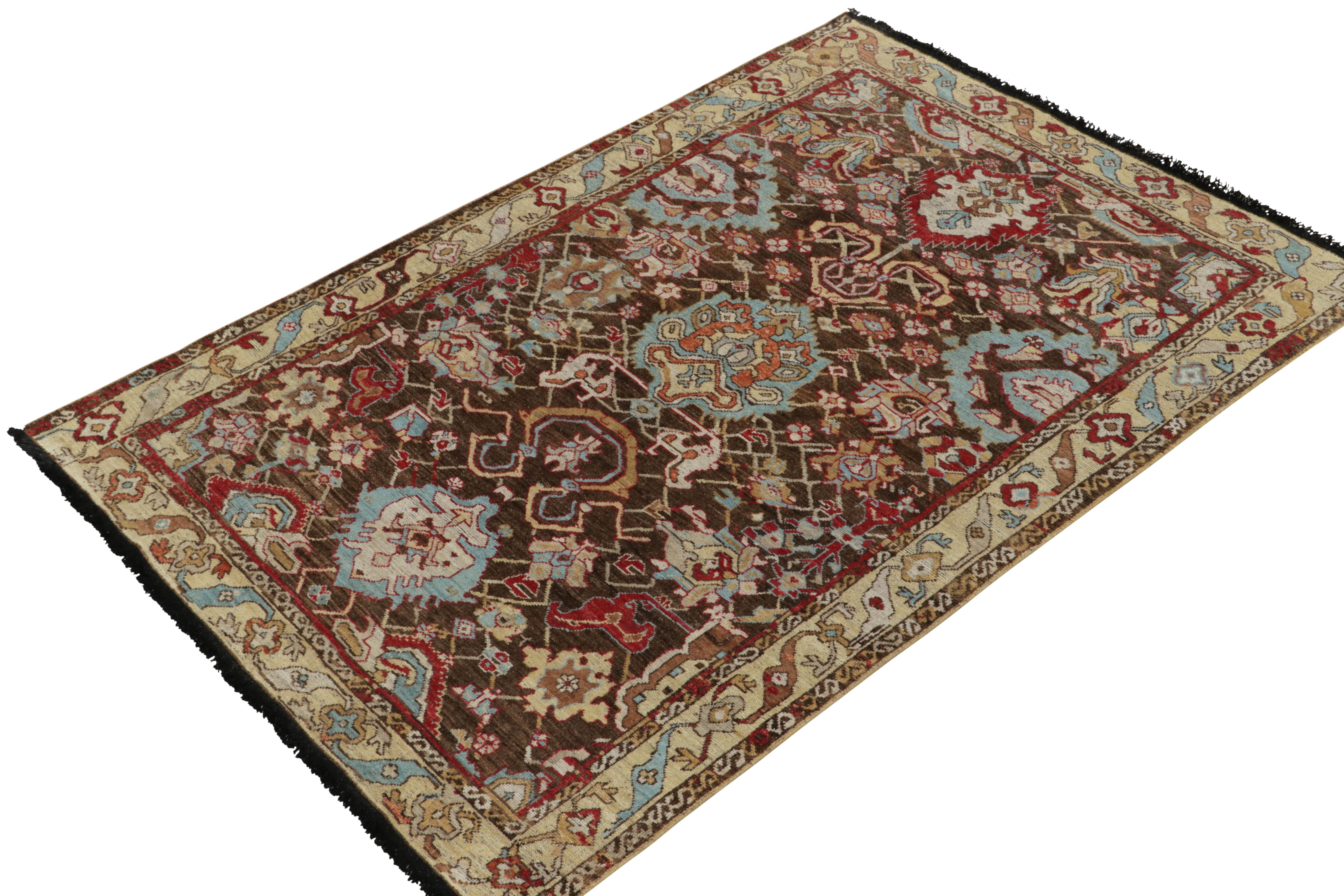 Tribal Rug & Kilim's Caucasian Style Rug in Brown, Blue and Red Floral Pattern For Sale