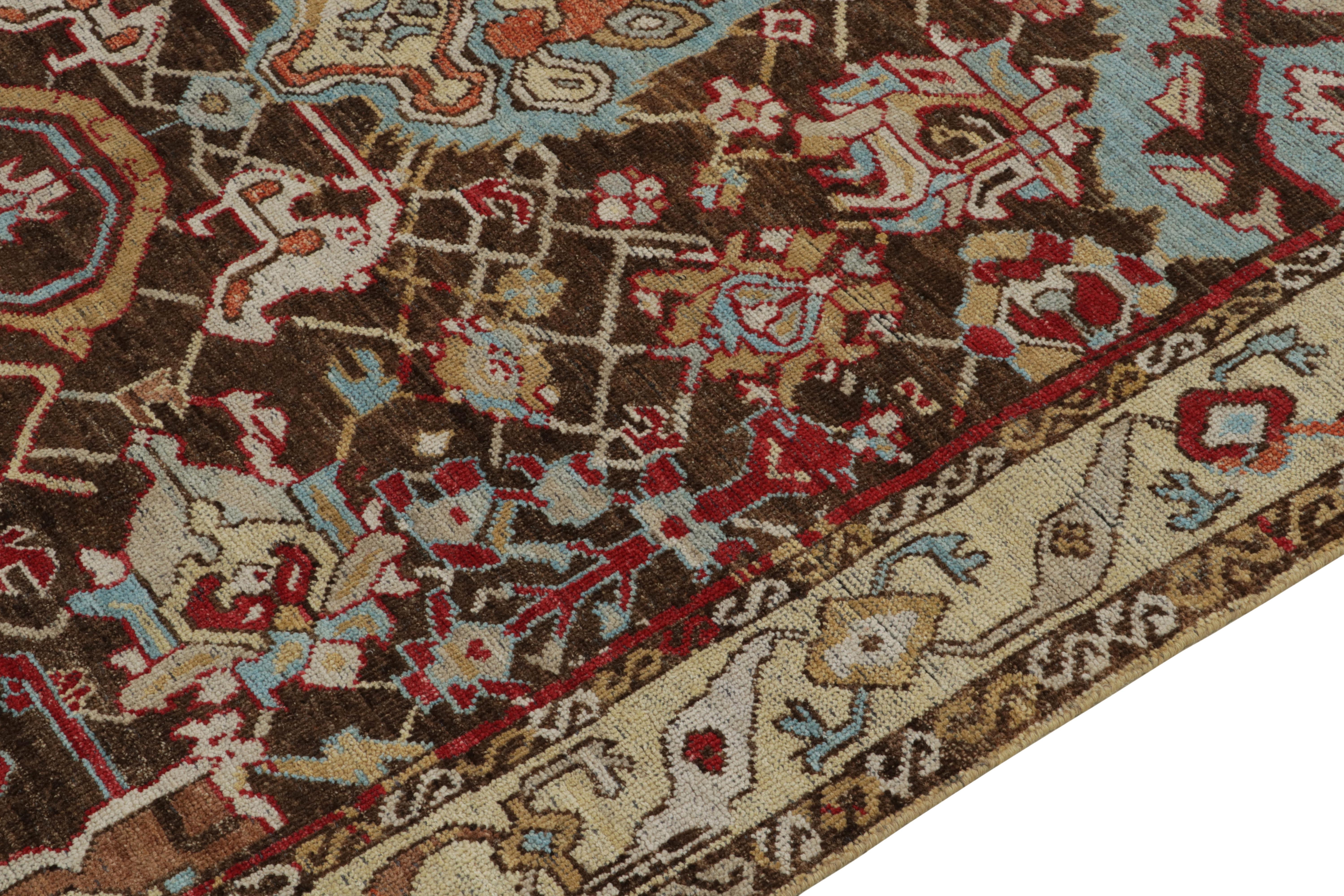 Hand-Knotted Rug & Kilim's Caucasian Style Rug in Brown, Blue and Red Floral Pattern For Sale