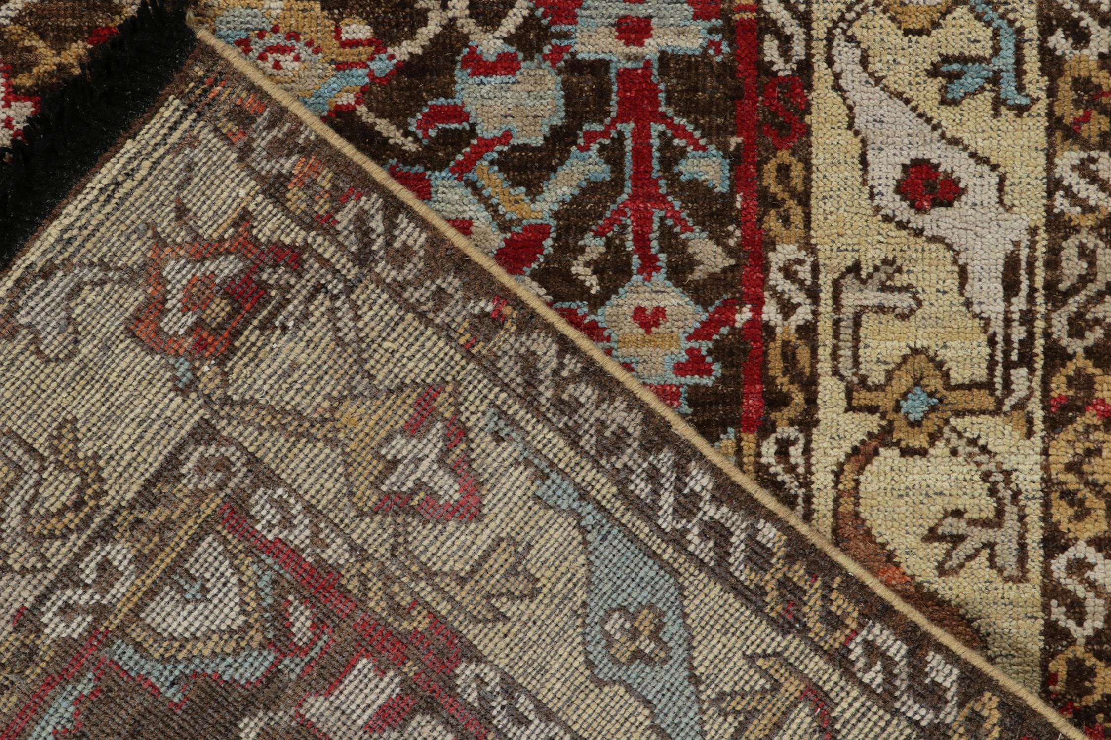 Rug & Kilim's Caucasian Style Rug in Brown, Blue and Red Floral Pattern In New Condition For Sale In Long Island City, NY