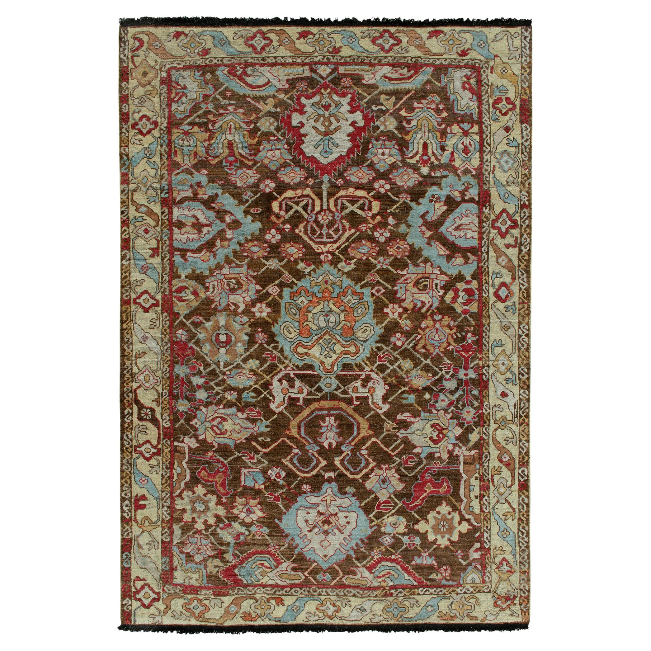 Caucasian Style Rug in Brown, Blue and Red Floral Pattern by Rug & Kilim