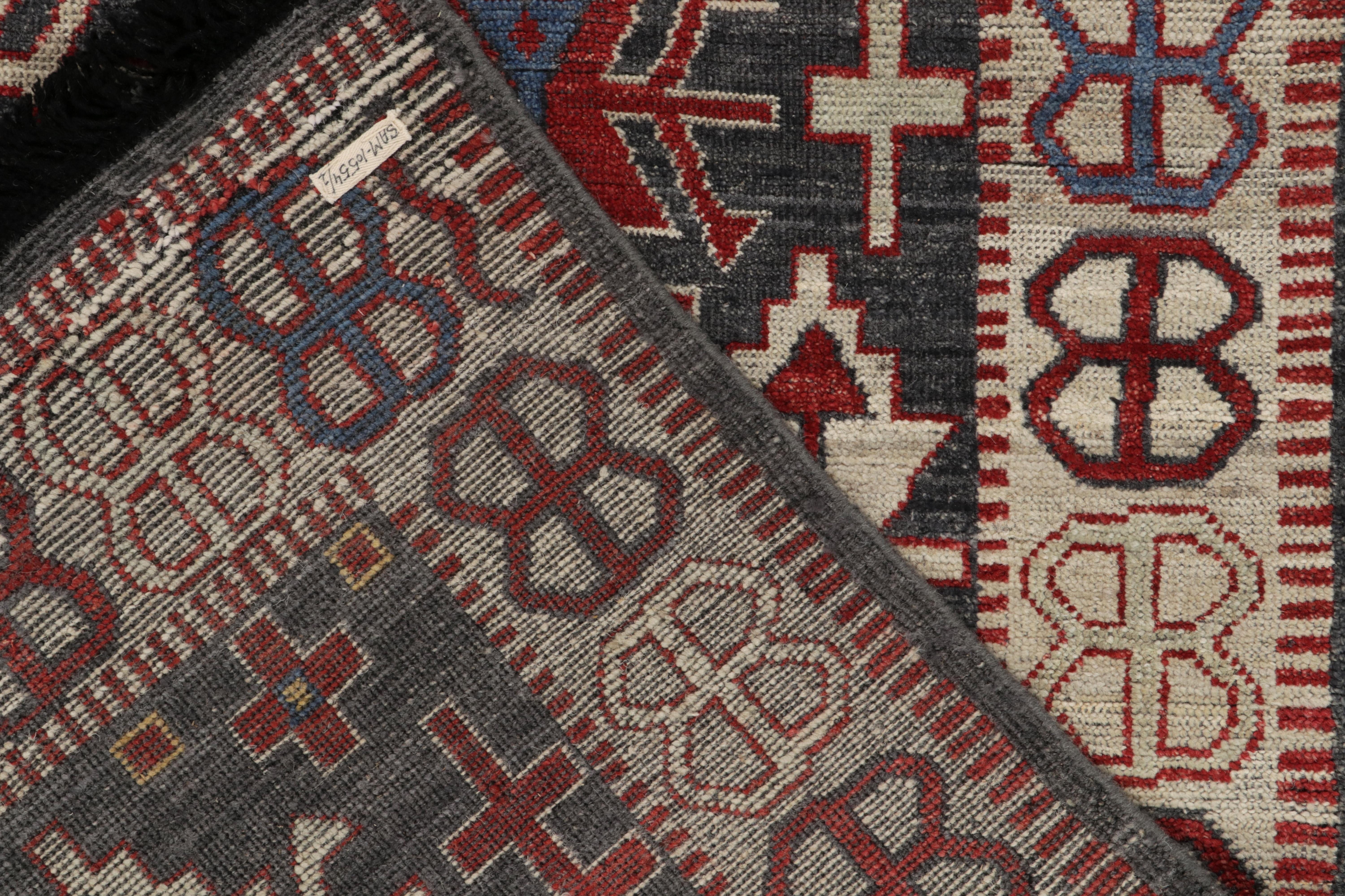 Rug & Kilim's Caucasian Style rug in Gray, Red & Blue Geometric Pattern In New Condition For Sale In Long Island City, NY