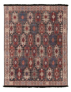 Caucasian Style rug in Gray, Red & Blue Geometric Pattern by Rug & Kilim