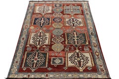 Rug & Kilim's Caucasian Style Rug in Red, Blue and White Geometric Pattern