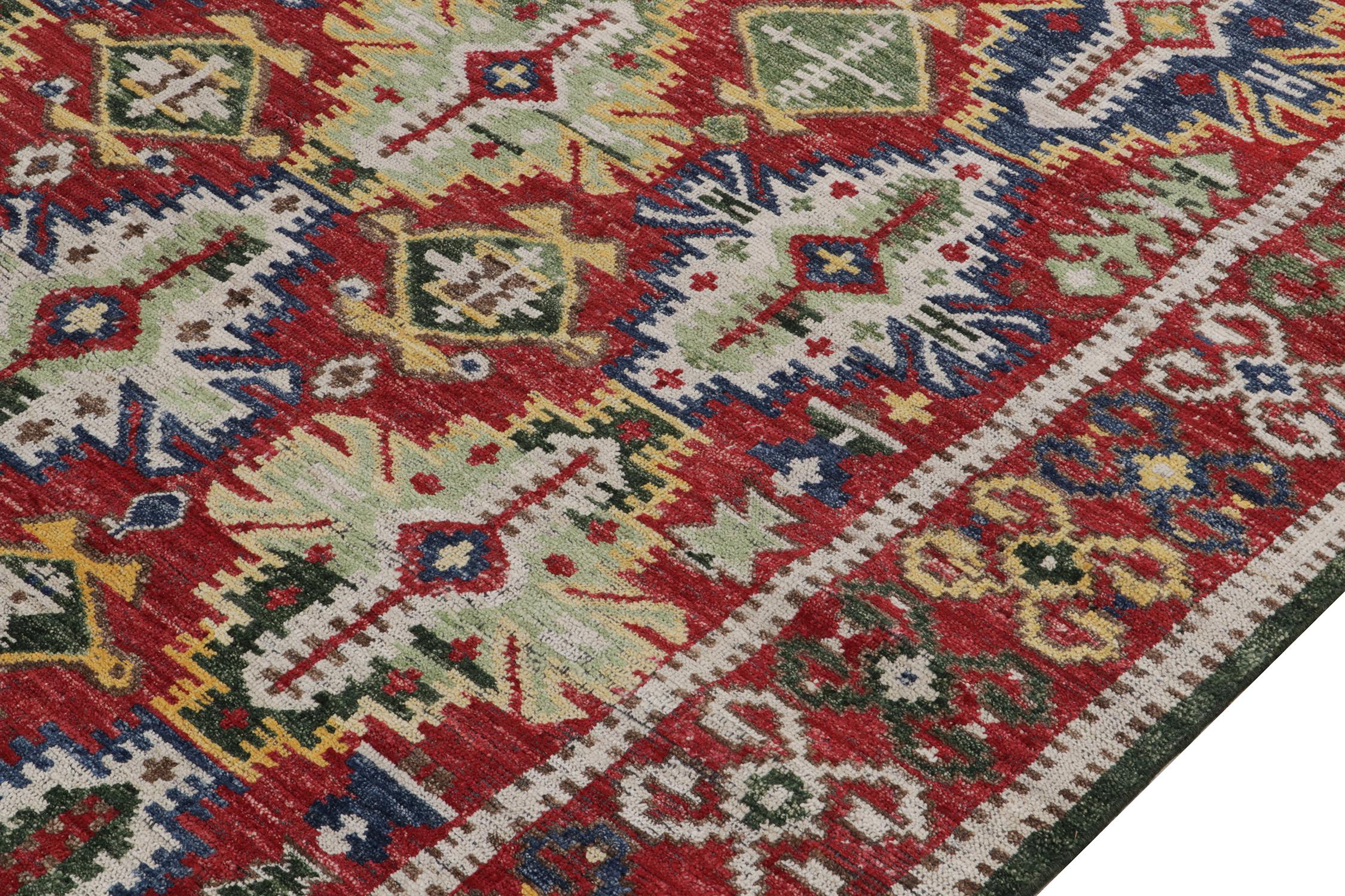 Rug & Kilim's Caucasian Style Rug in Red, Green and White Geometric Pattern In New Condition For Sale In Long Island City, NY