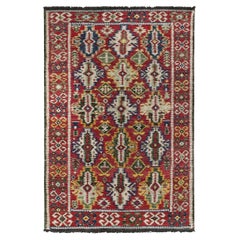 Caucasian Style Rug in Red, Green and White Geometric Pattern by Rug & Kilim
