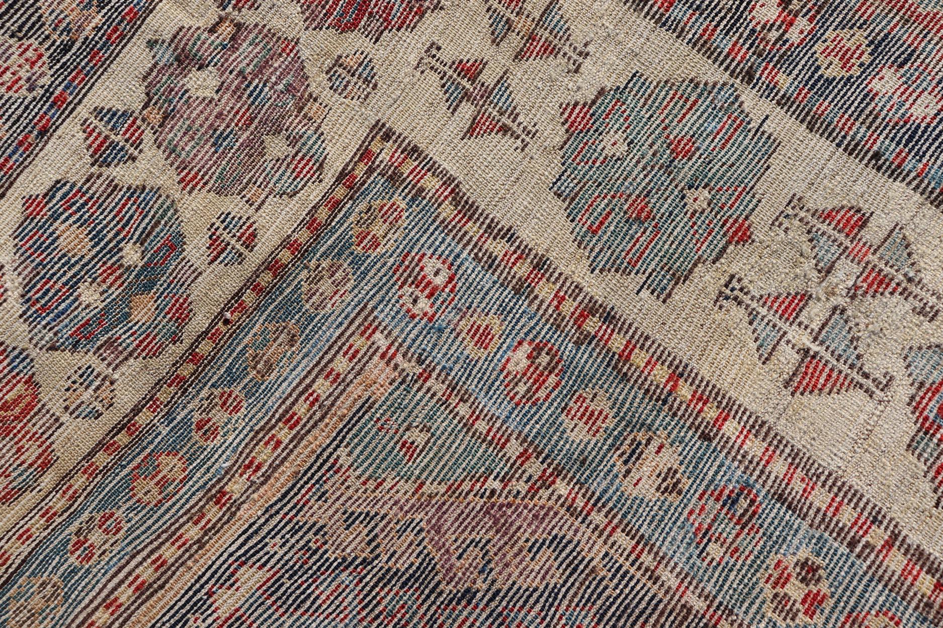 Caucasian Talish Rug with Vibrant Geometric Patterns and Rich Color 4'1 x 8'6 For Sale 4