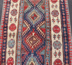 Tappeto caucasico Talish con motivi geometrici vivaci e colori intensi 4'1 x 8'6