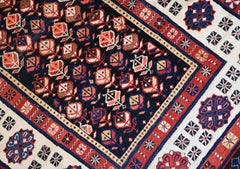Caucasian Talish with Deep Navy, Madder Red, and Coral Tones c.1910