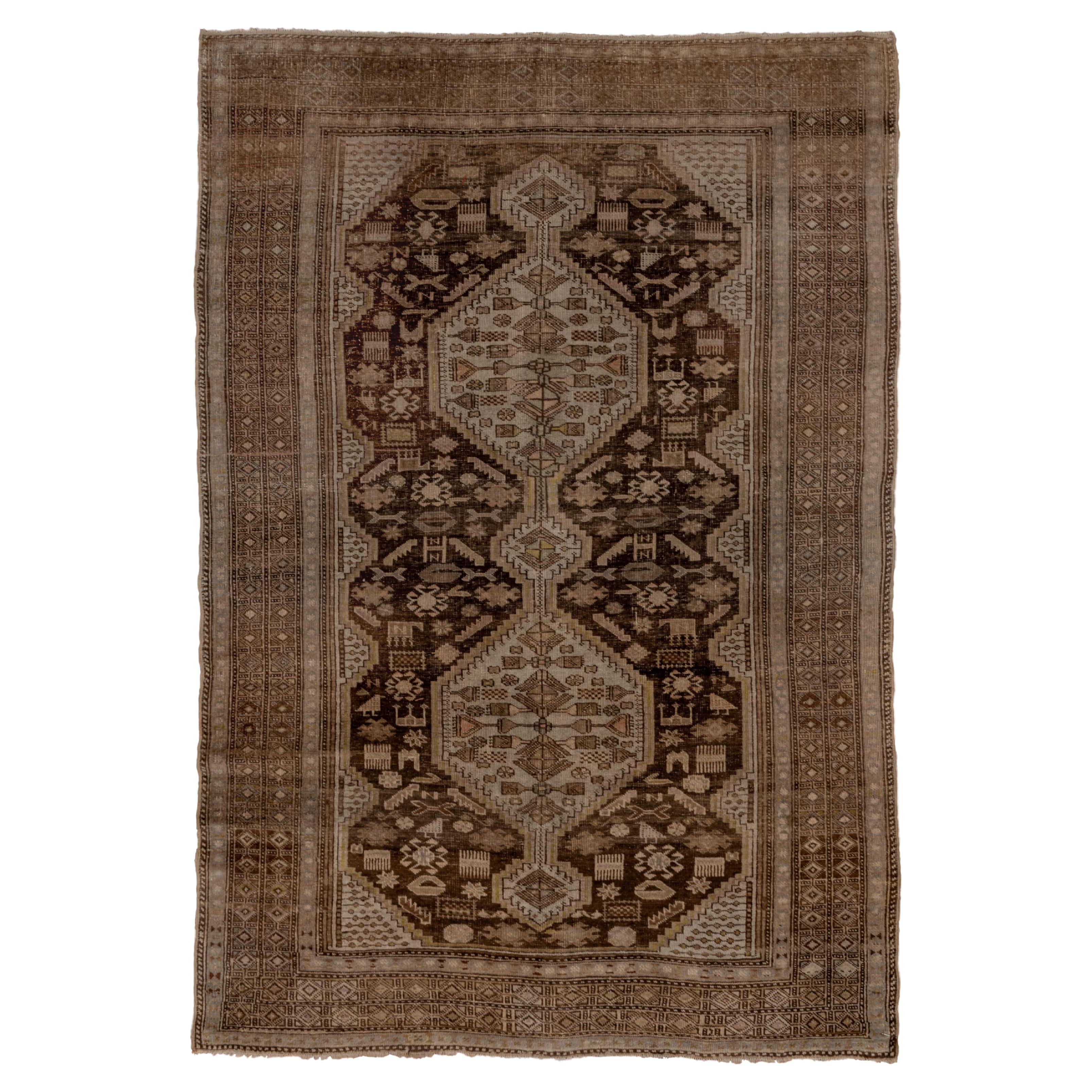 Caucasian Tribal Rug in Olives and Browns For Sale