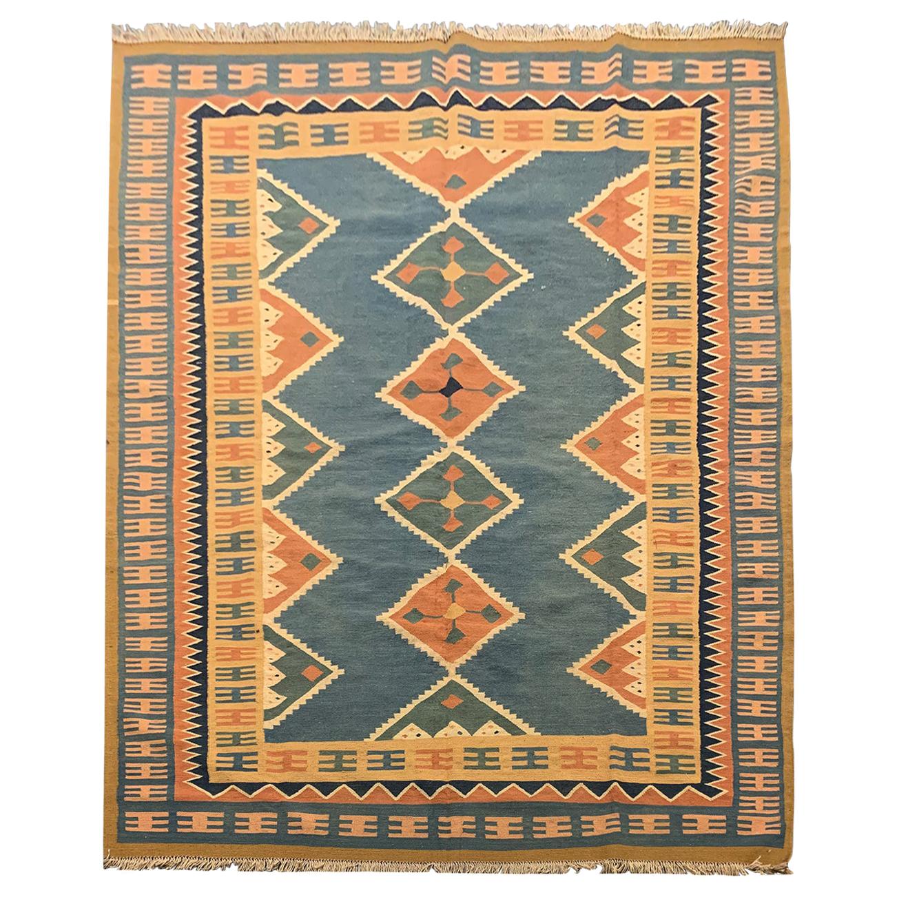 Caucasian Vintage Kilim Rug Handmade Oriental Traditional Area Carpet For Sale