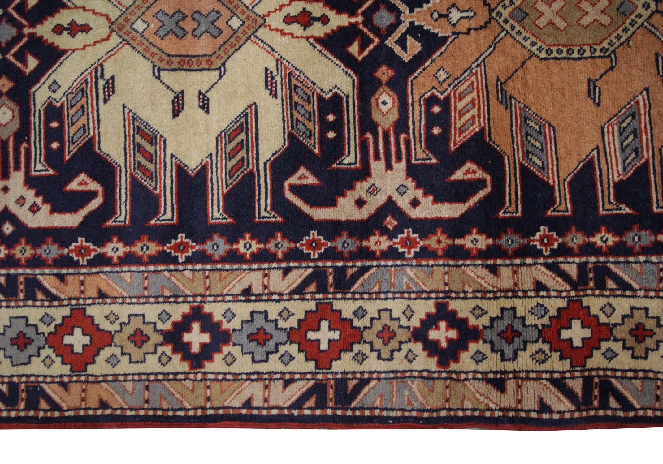 Hand-Crafted Caucasian Vintage Runner Rug, Handmade Carpet Oriental Rug Wool Stair Runner