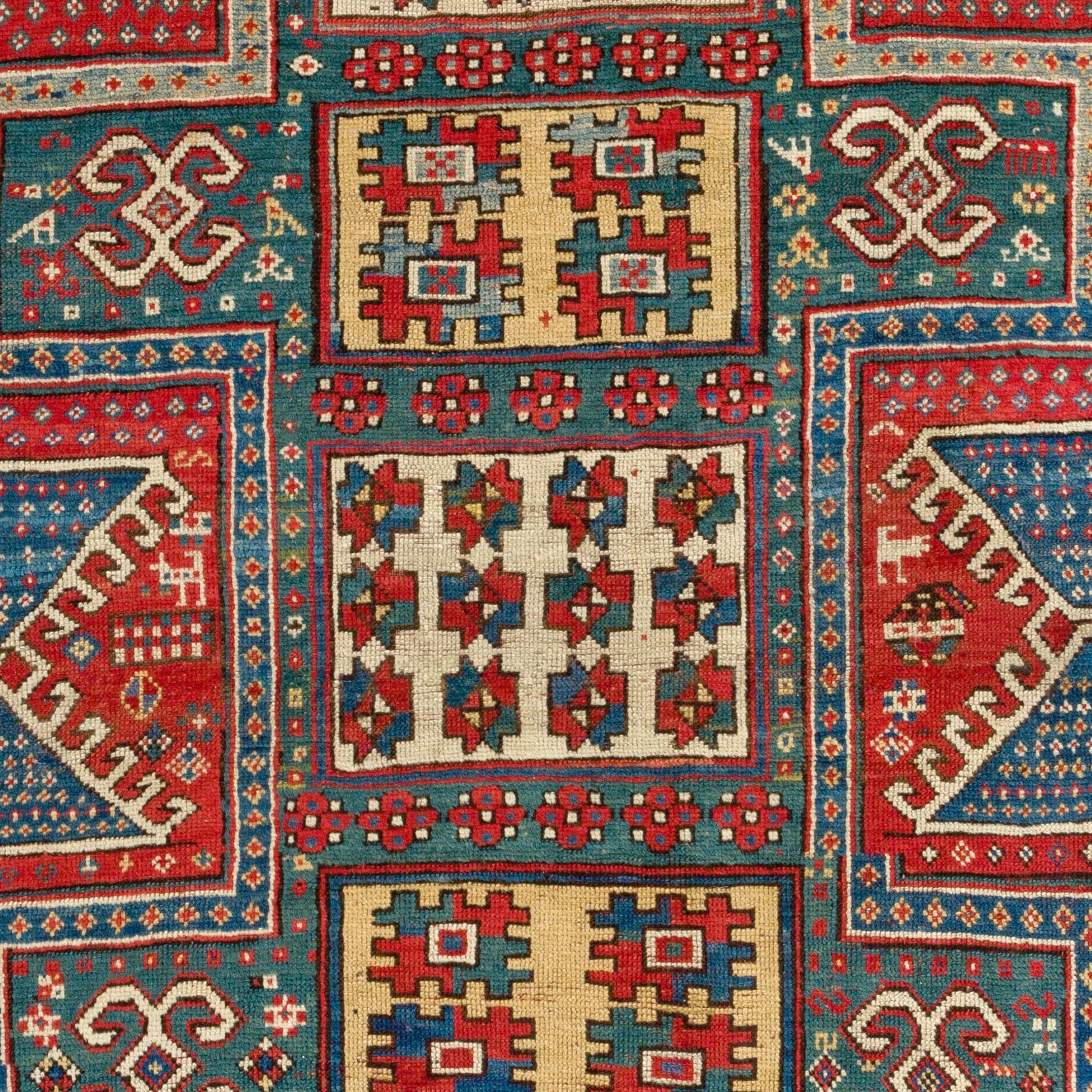 Caucasian Wedding Rug, The Best of a Small Group of Sewan Kazak Rugs, Dated 1860 In Good Condition For Sale In Philadelphia, PA