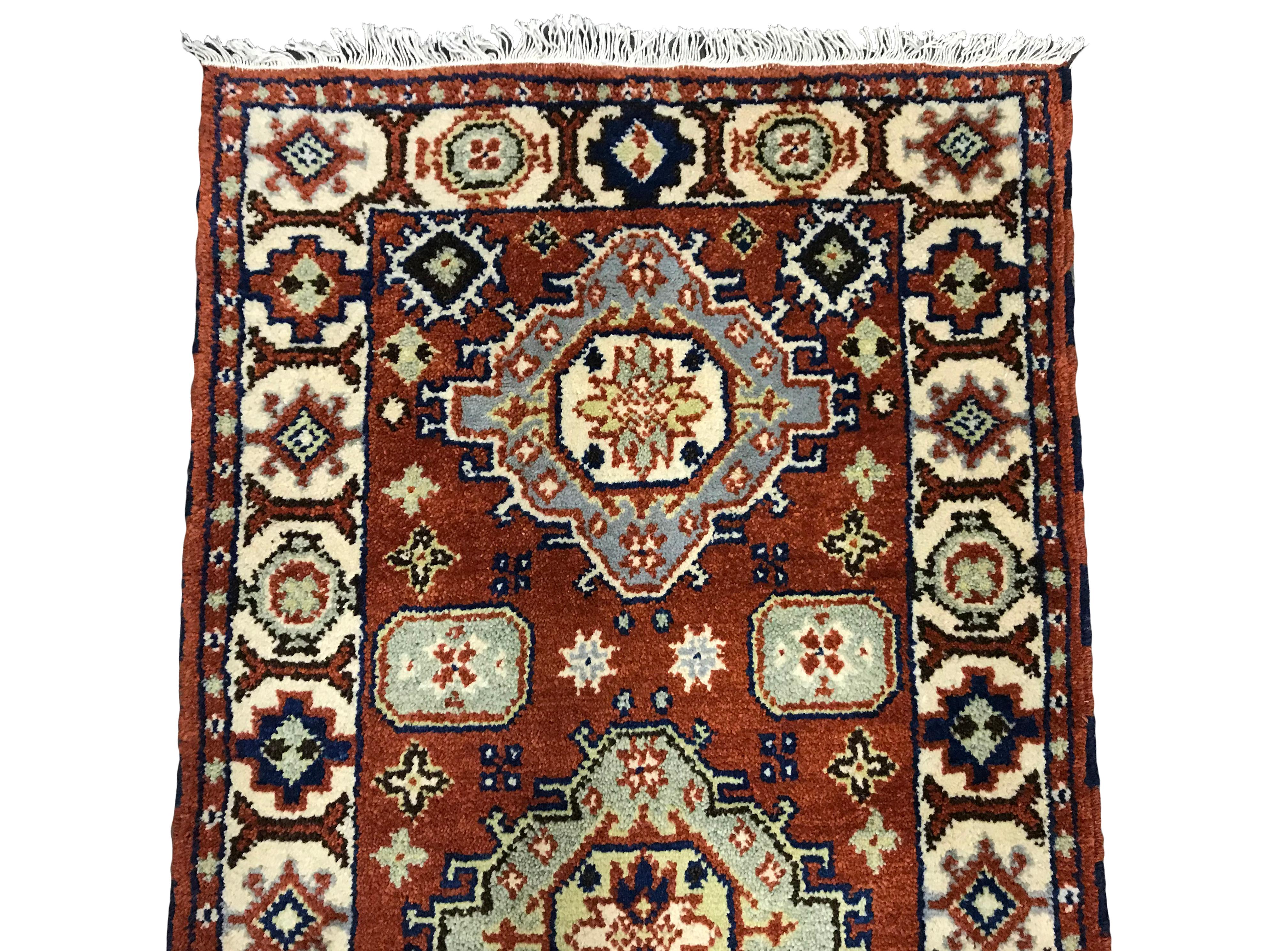 Hand-Knotted Caucasus Kazak Runner For Sale