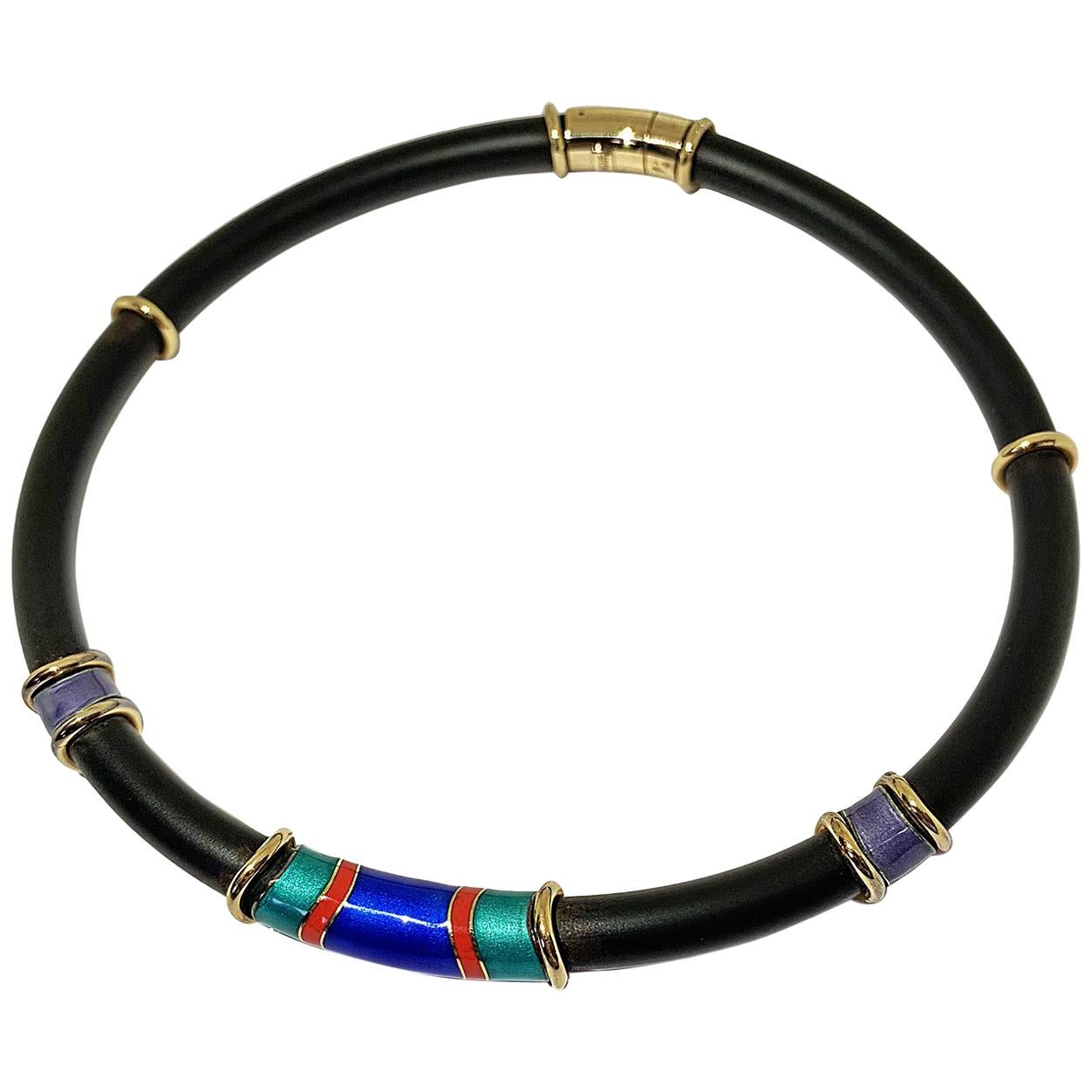 18 Karat Gold Halskette von Gucciù emailliert
