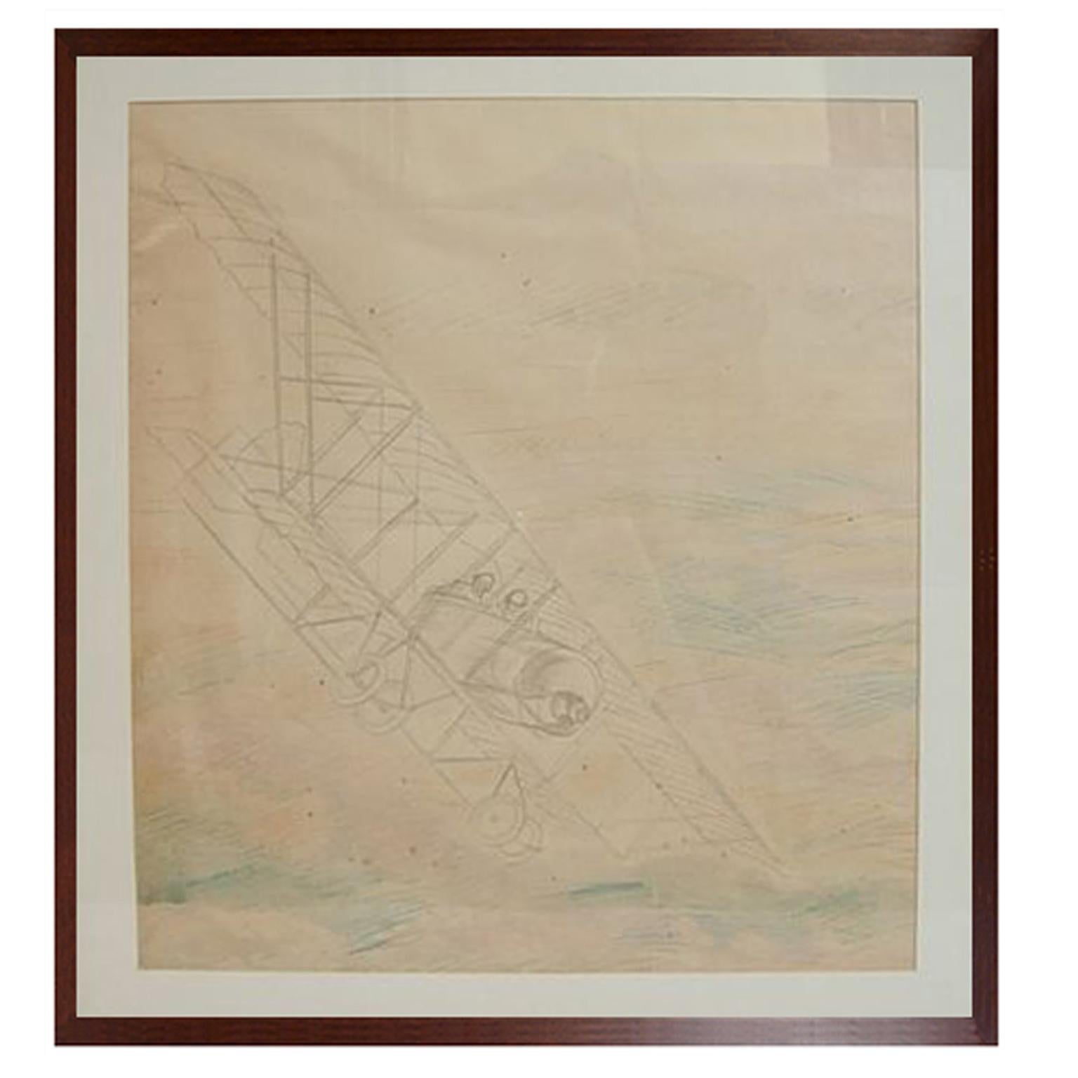 Pencil-drawing depicting a Caudron G III WWI Aircraft For Sale