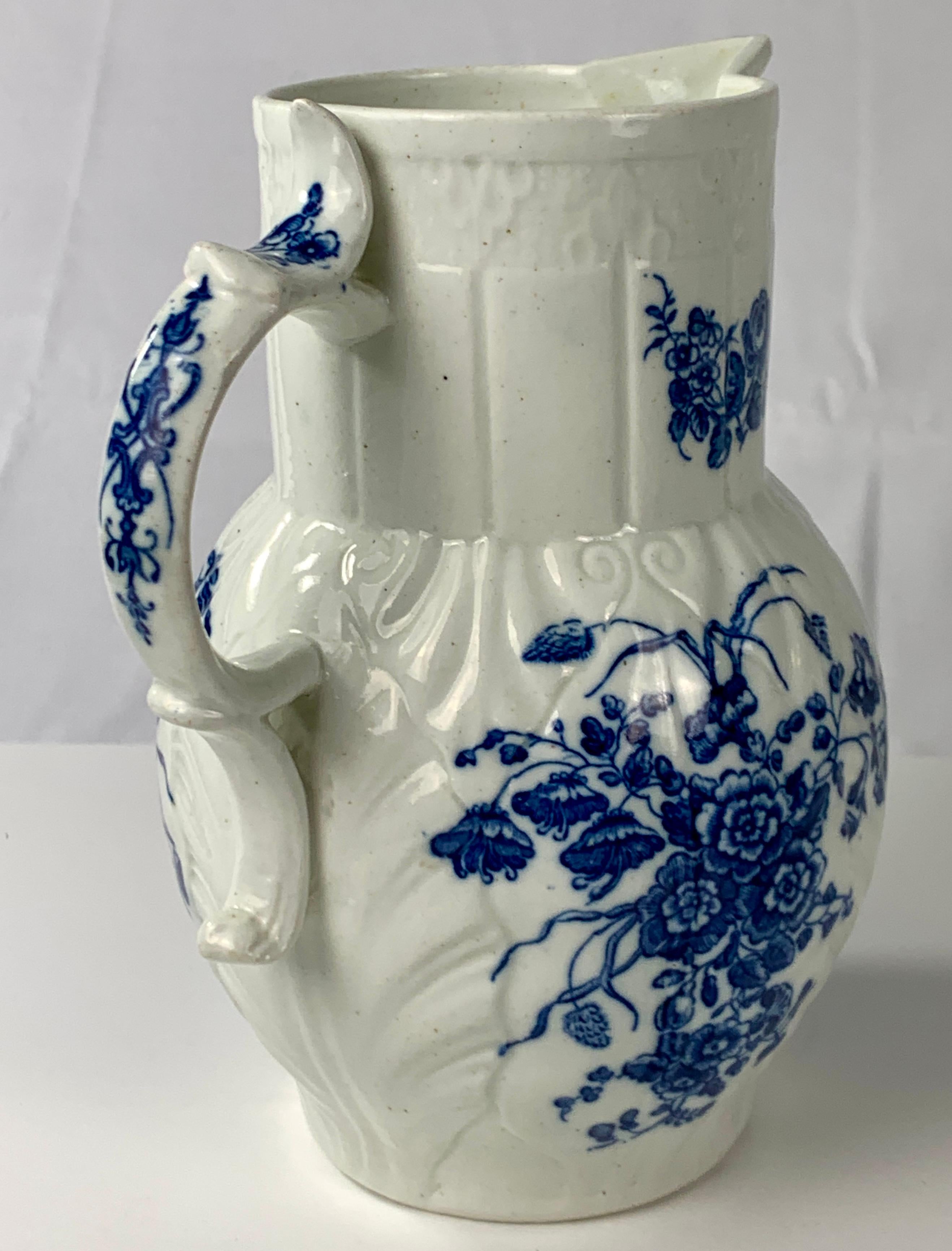 Porcelain Caughley Blue and White Mask-Spout Pitcher Printed Flowers