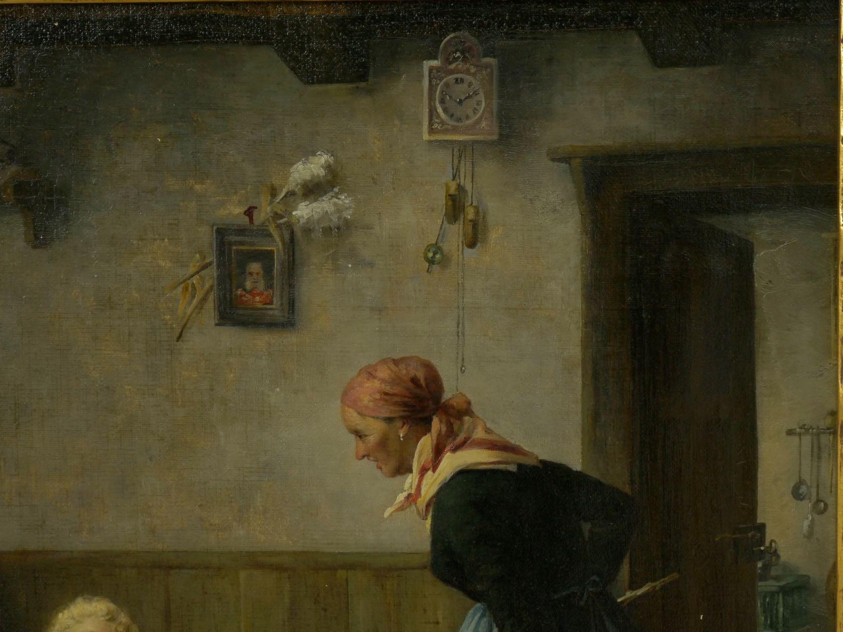 Romantic “Caught Smoking” Interior Oil Painting by Arthur Keller (American, 1866-1924)