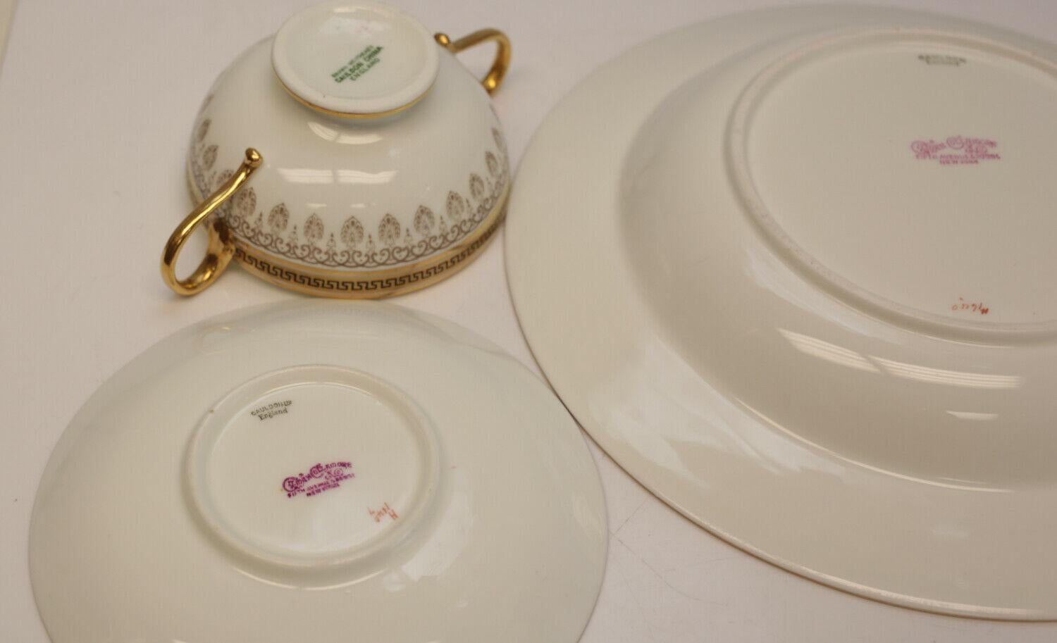 Porcelain Cauldon England 9 Piece Dinner Service for 16, Gilt Rim Designs, circa 1920
