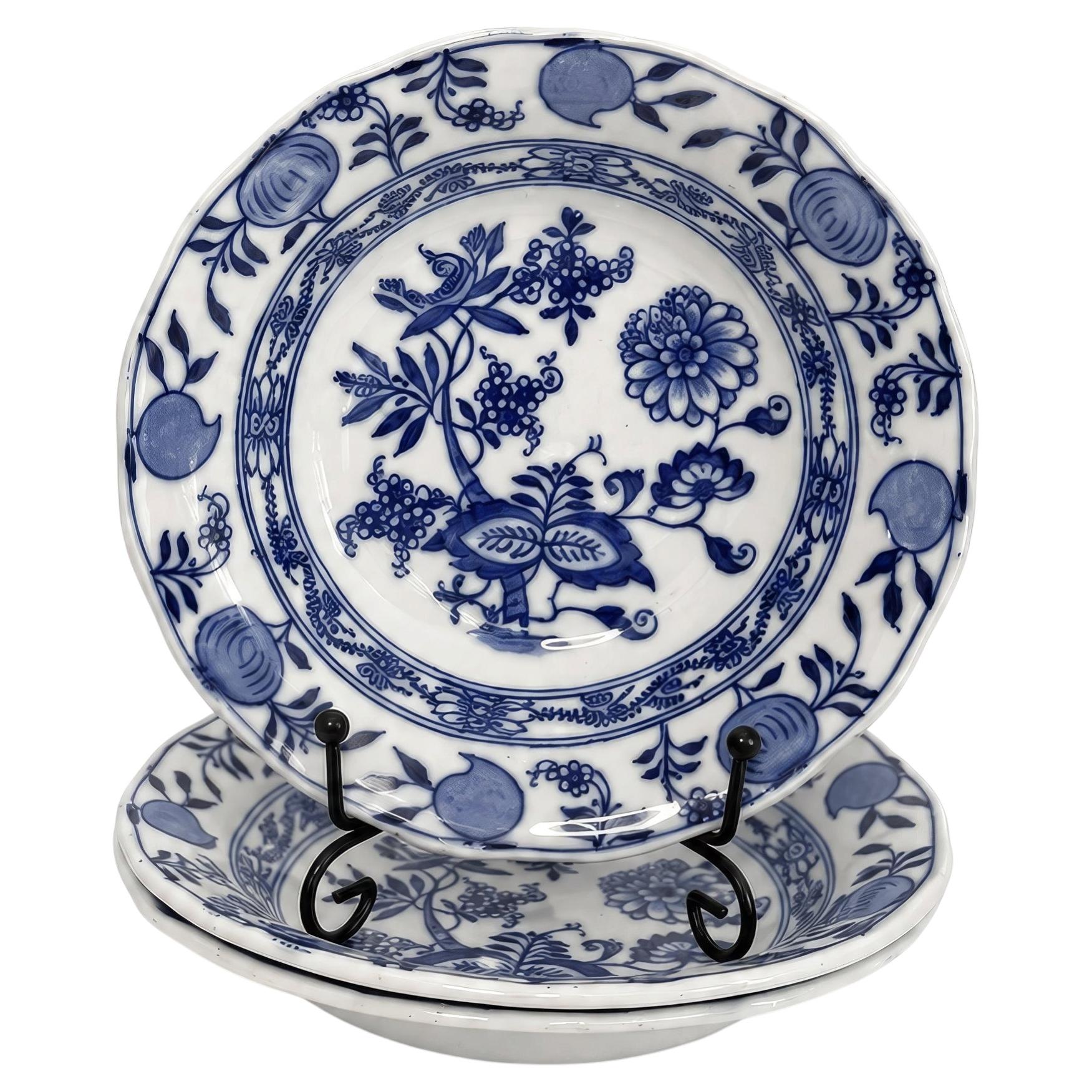 Cauldon England Meissen Blue Onion Porcelain Berry Bowls, Set of Three, circa 18