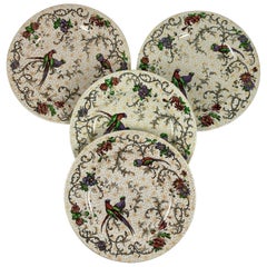 Cauldon English Chinoiserie 'Bird of Paradise' Chintz Transferware Plates, S/4