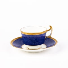 Cauldon Fine English Porcelain Blue Ground Gilt Tea Cup & Saucer