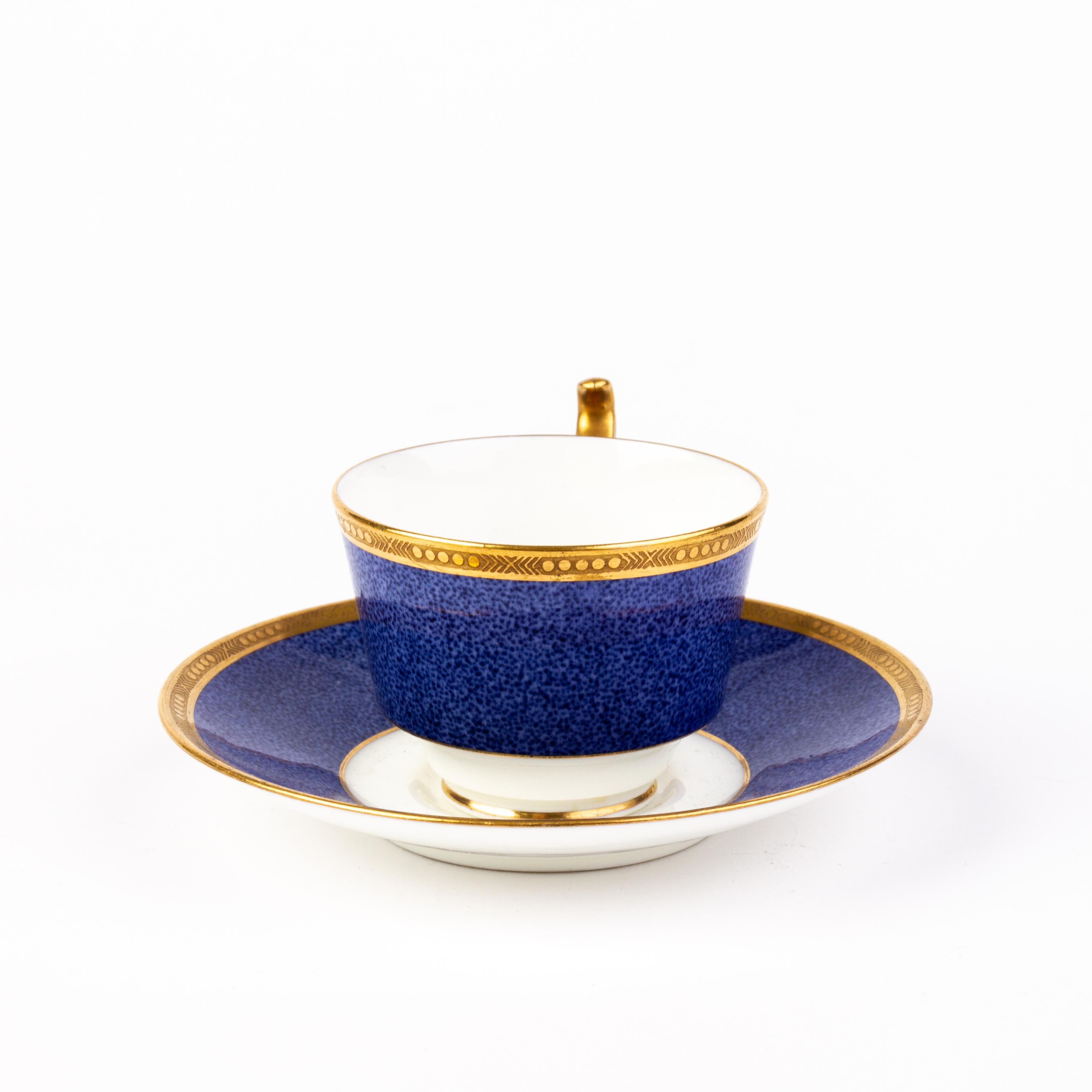 Cauldon Fine English Porcelain Blue Ground Gilt Tea Cup & Saucer In Good Condition In Nottingham, GB