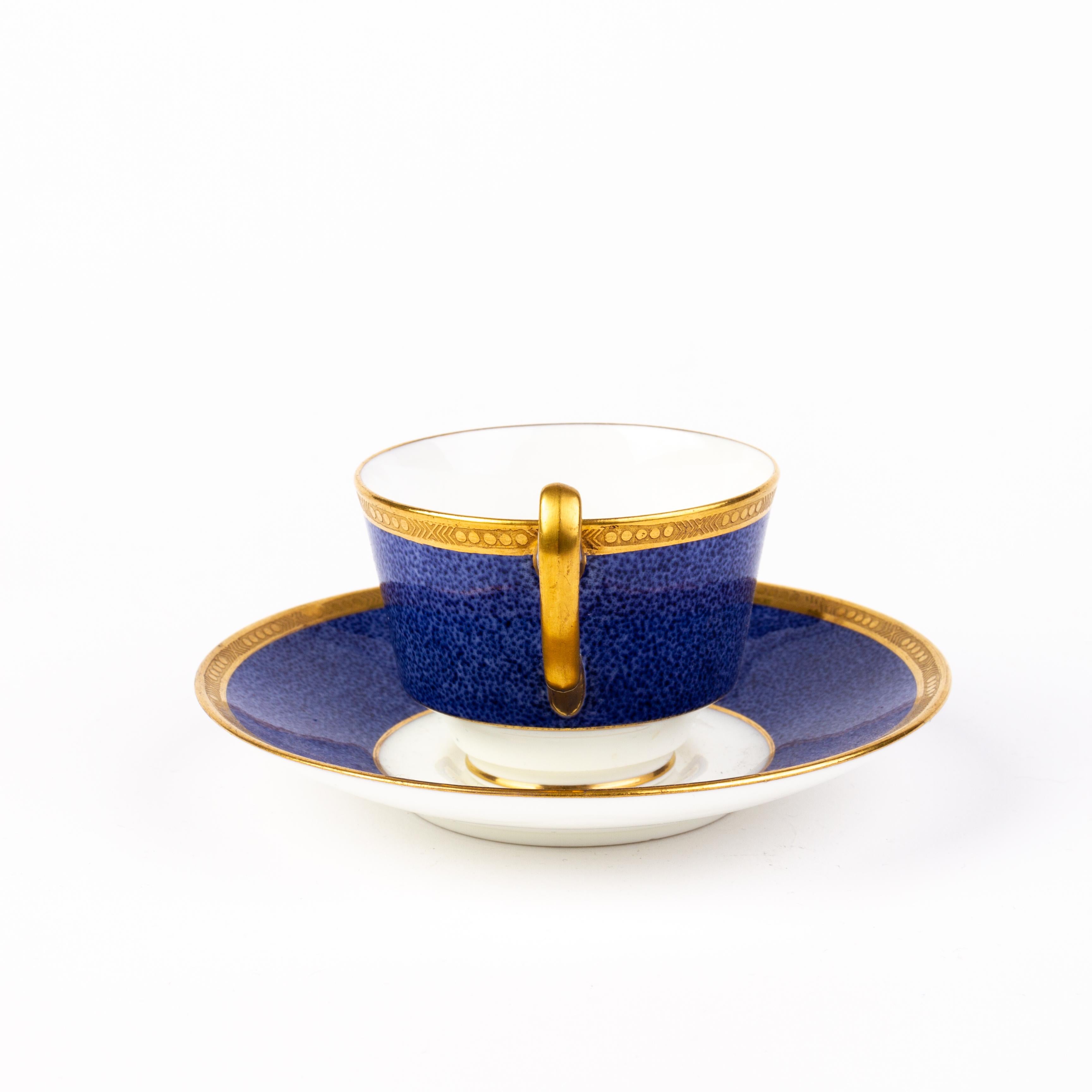 Cauldon Fine English Porcelain Blue Ground Gilt Tea Cup & Saucer 1