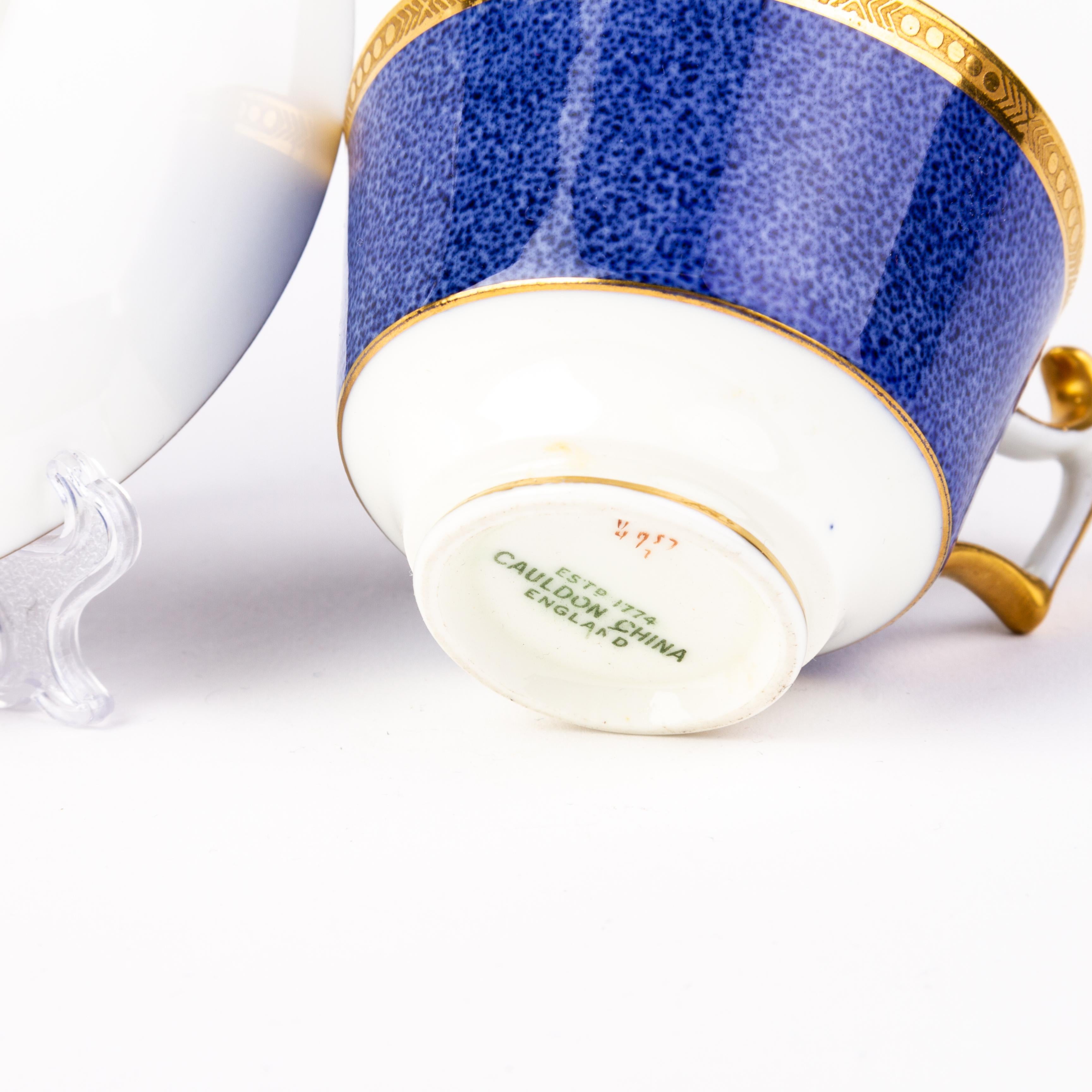 Cauldon Fine English Porcelain Blue Ground Gilt Tea Cup & Saucer 4