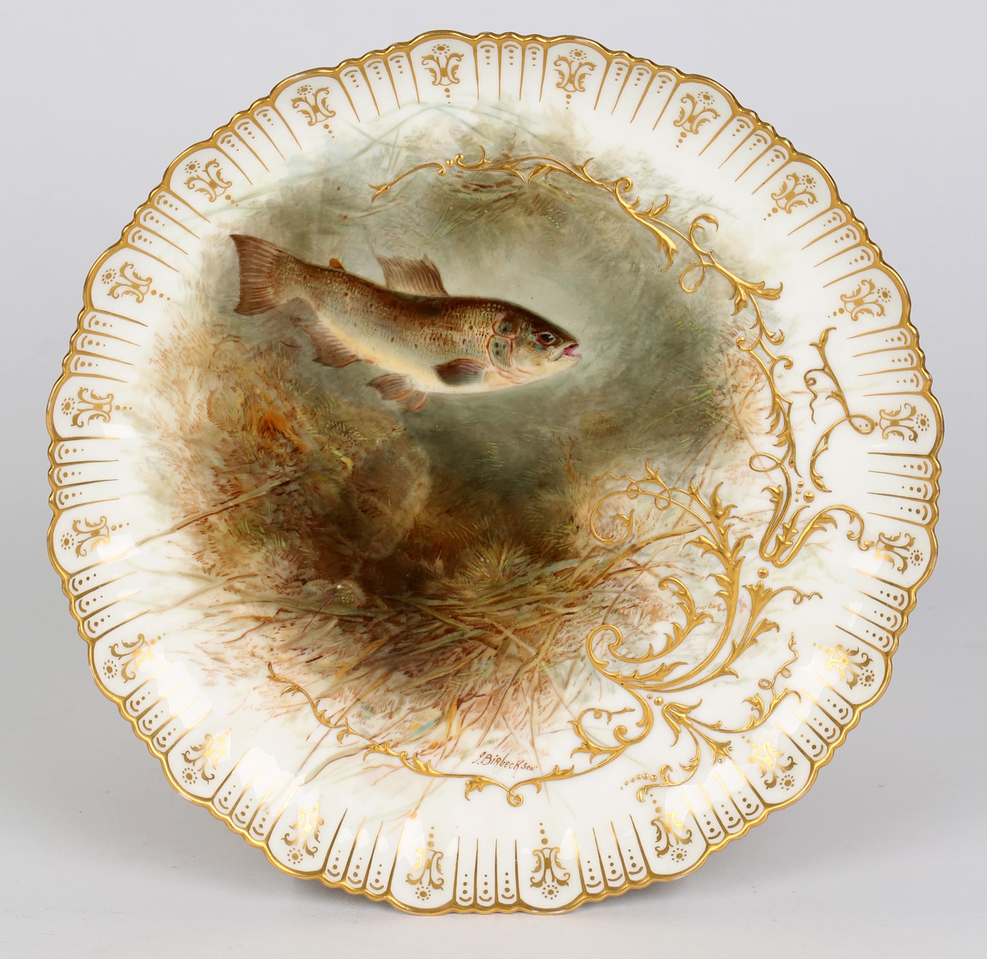 Cauldon Porcelain Cabinet Plate Painted with a Salmon Trout by Joseph Birbeck 7