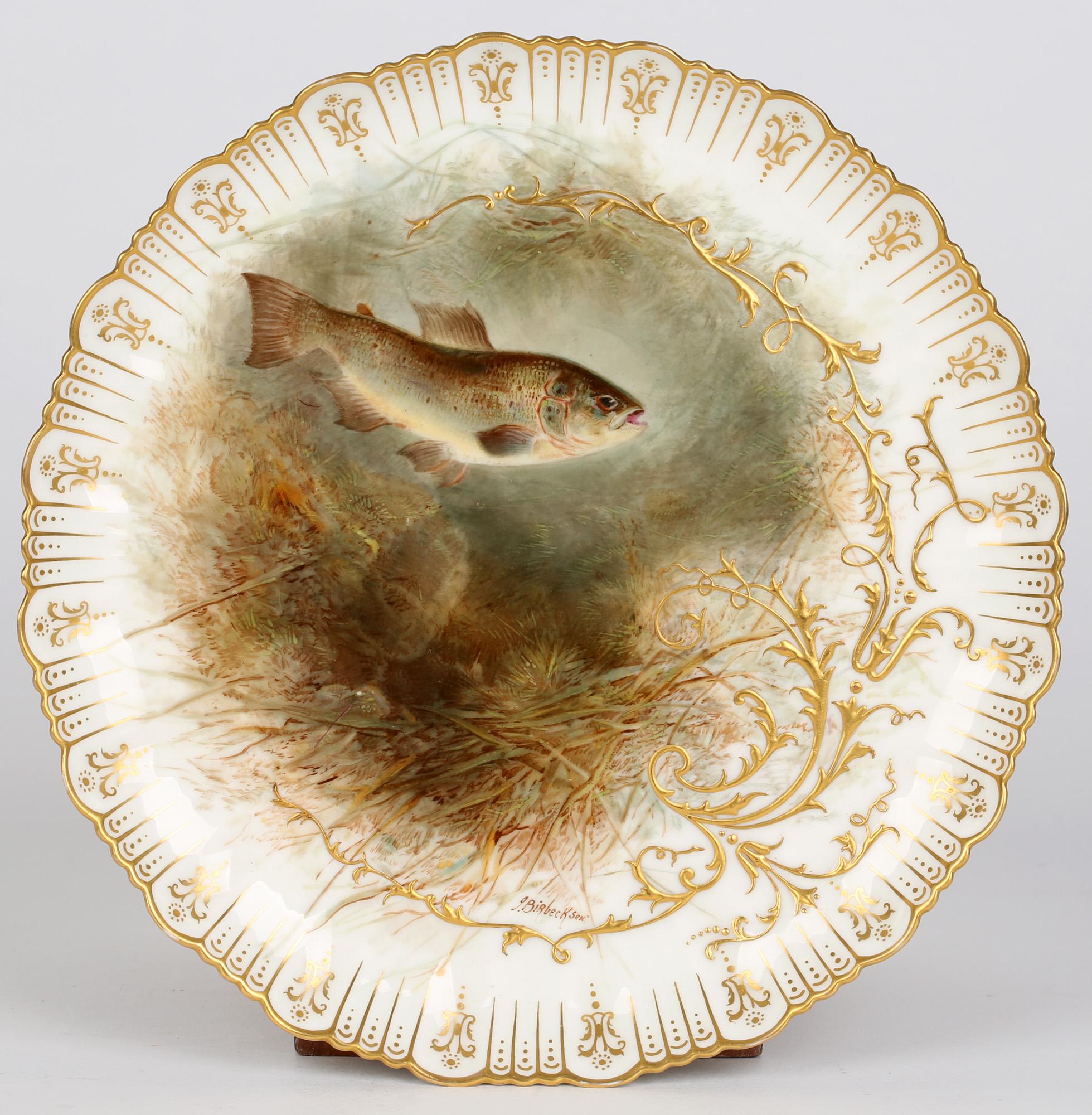 Cauldon Porcelain Cabinet Plate Painted with a Salmon Trout by Joseph Birbeck 11