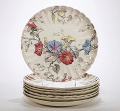 Set di 7 piatti antichi di Cauldon Ware, modello Morning Glory, Inghilterra 1904-1920