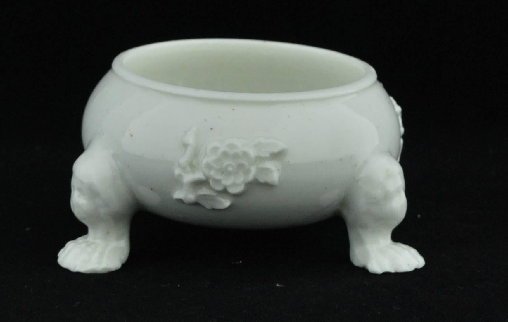 Neoclassical Cauldron Salt Cellar, in the White, Bow Porcelain Factory, circa 1752 For Sale