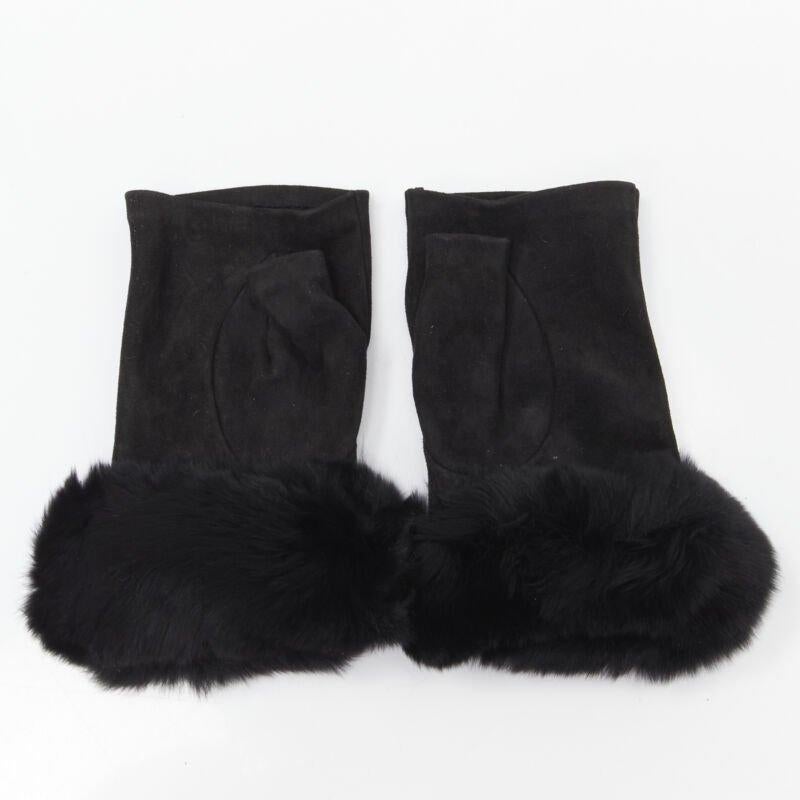 CAUSSE Gantier black soft suede leather chinchilla fur fingerless glove 6.5
Reference: MELK/A00174
Brand: Causse
Material: Suede, Fur
Color: Black
Pattern: Solid
Extra Details: Gold-tone logo charm.
Made in: France

CONDITION:
Condition: Excellent,