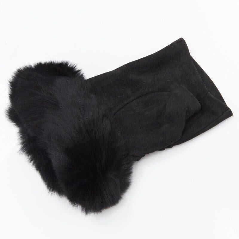 CAUSSE Gantier black soft suede leather chinchilla fur fingerless glove 6.5 1