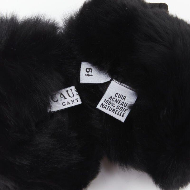 CAUSSE Gantier black soft suede leather chinchilla fur fingerless glove 6.5 2