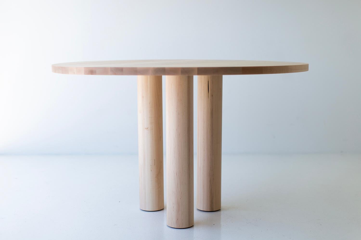 Bertu Dining Table, Modern Round Dining Table, Dining Table, Maple, Cava

This Cava Modern Round Dining Table in Maple is made in the heart of Ohio with locally sourced wood. We use the table both as a dining table and desk. Each table is hand-made