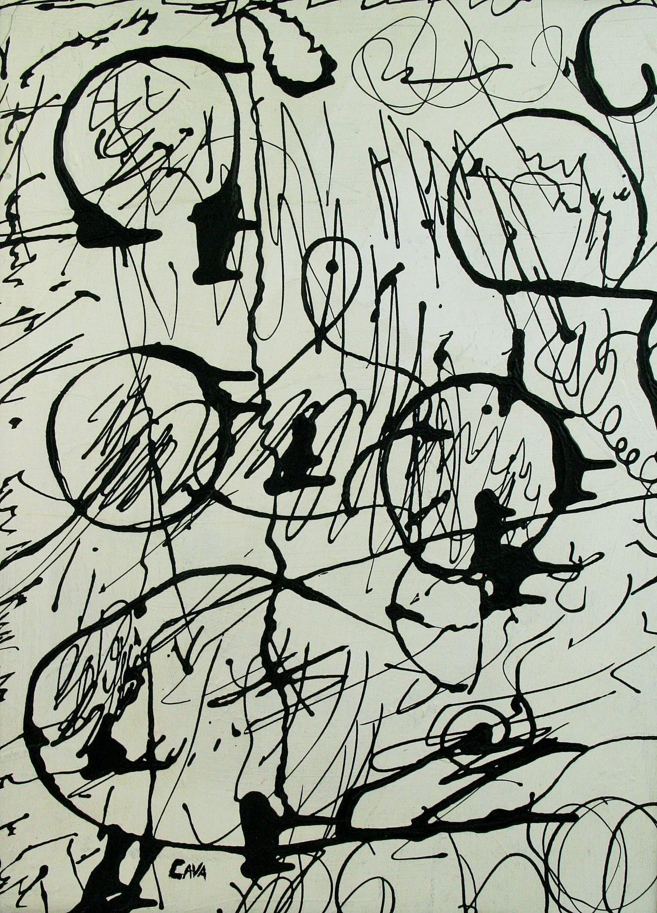 Abstract Black and White Circles - Painting by CAVA