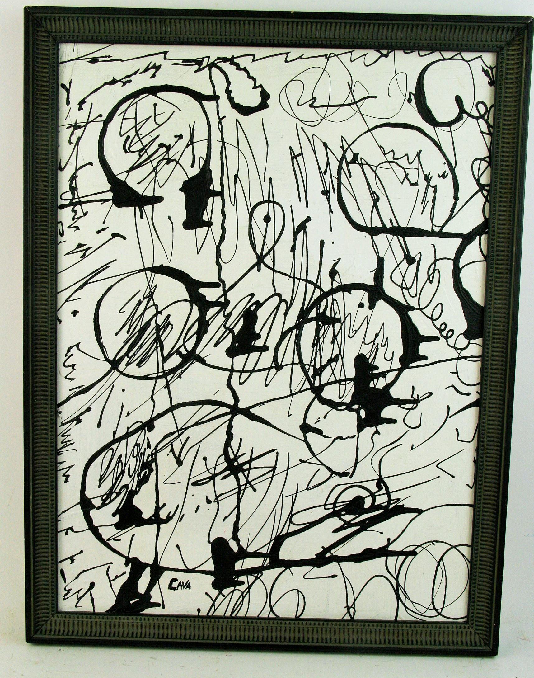 CAVA Abstract Painting - Abstract Black and White Circles