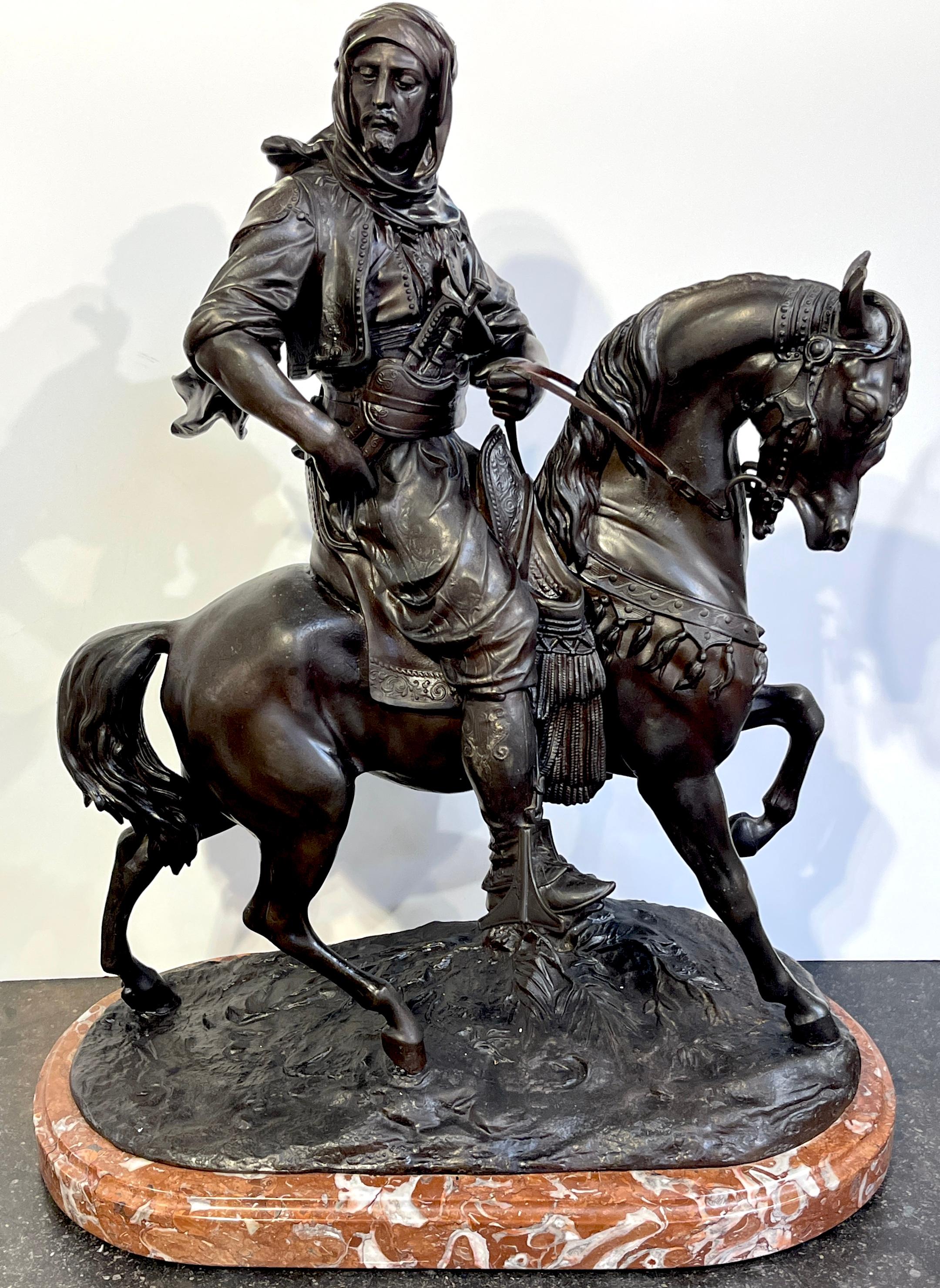 Cavalier Arabe (Cacciatore arabo a cavallo) Dopo Alfred Barye 
Alfred Barye (1839-1882)
Una magnifica fusione postuma del XX secolo del 