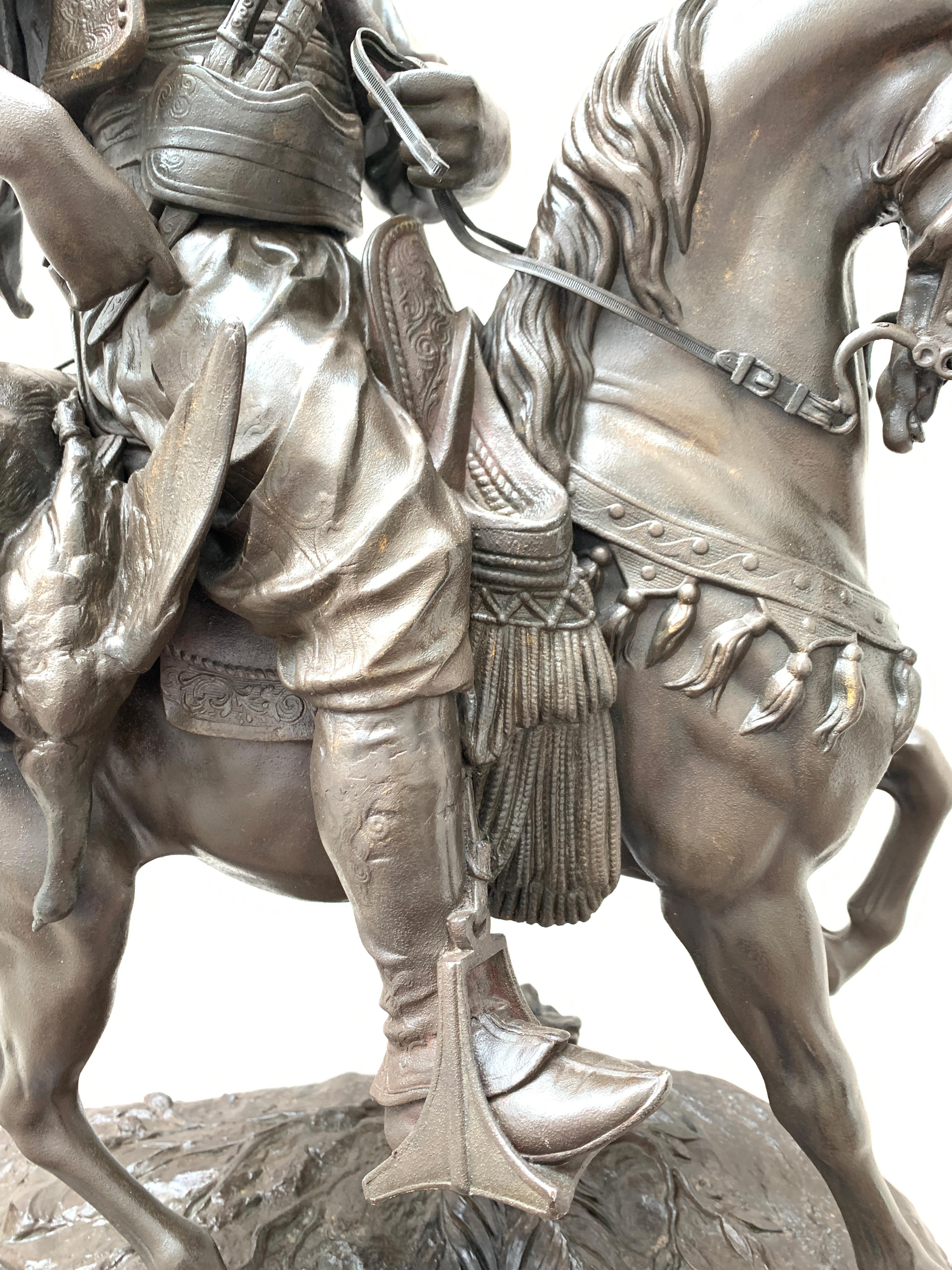 Cavalier Arabe Bronze Spelter Statue, by Emile Guillemin and Alfred Barye In Good Condition In London, GB