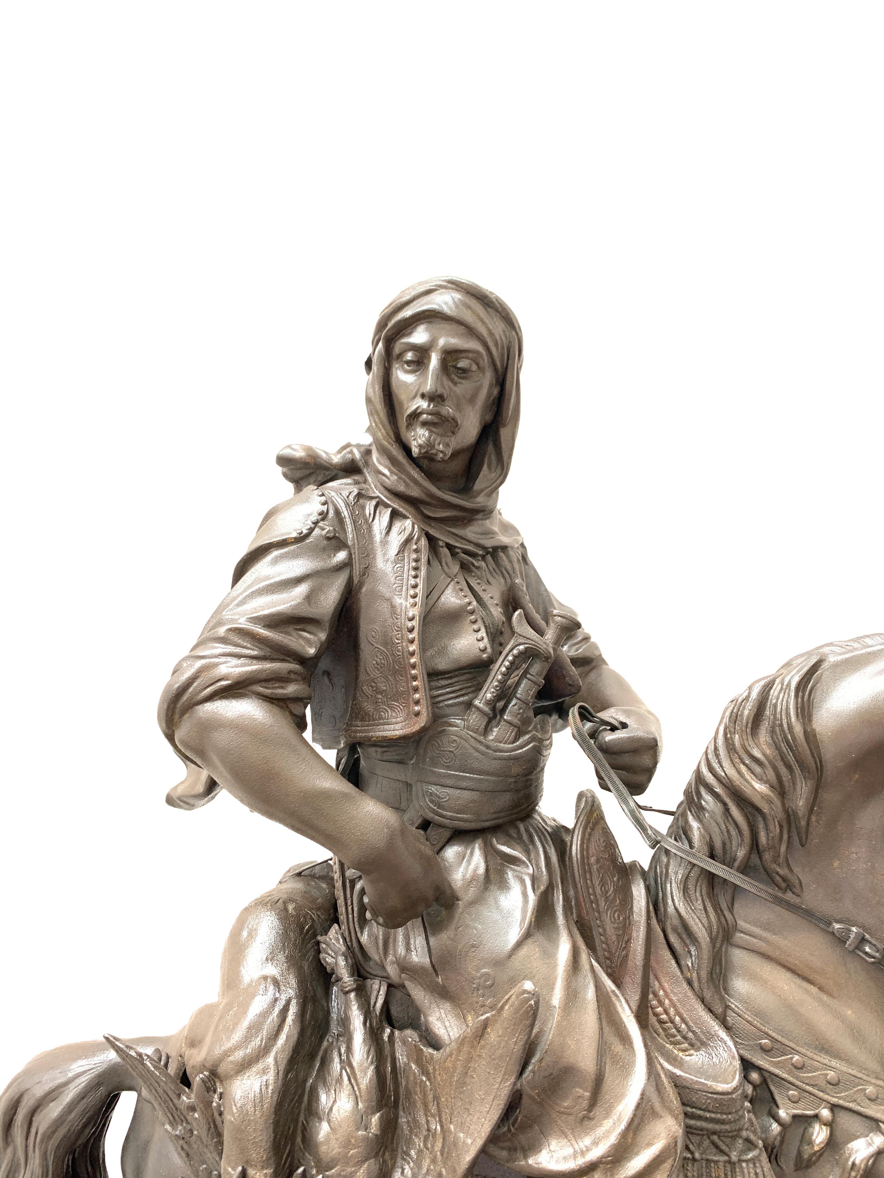 19th Century Cavalier Arabe Bronze Spelter Statue, by Emile Guillemin and Alfred Barye