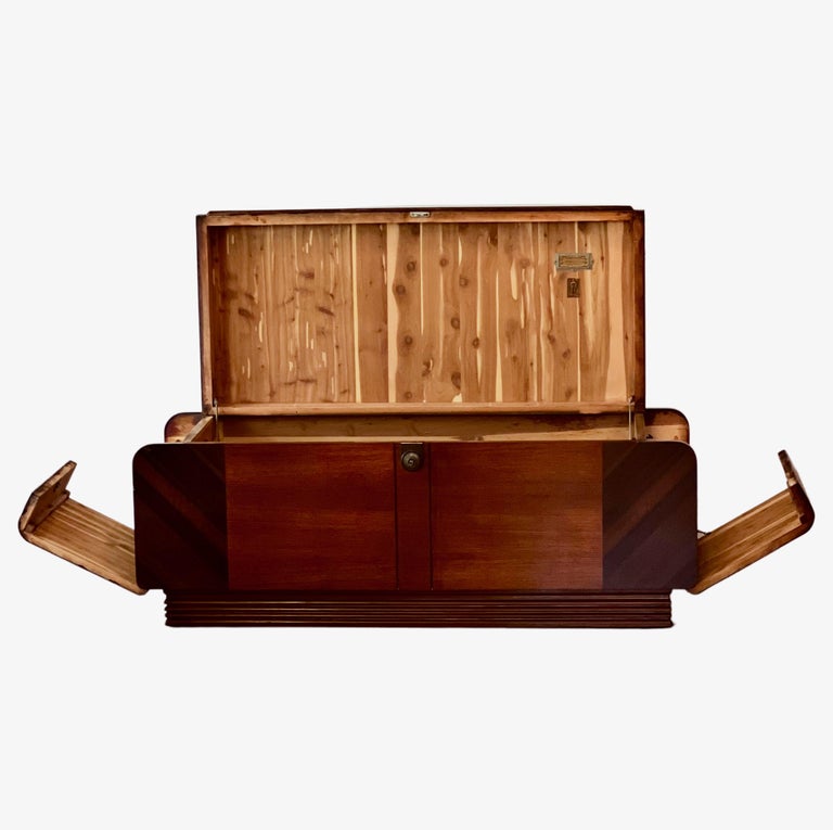 Cavalier Art Deco Waterfall Cedar Chest with Side Doors Restored