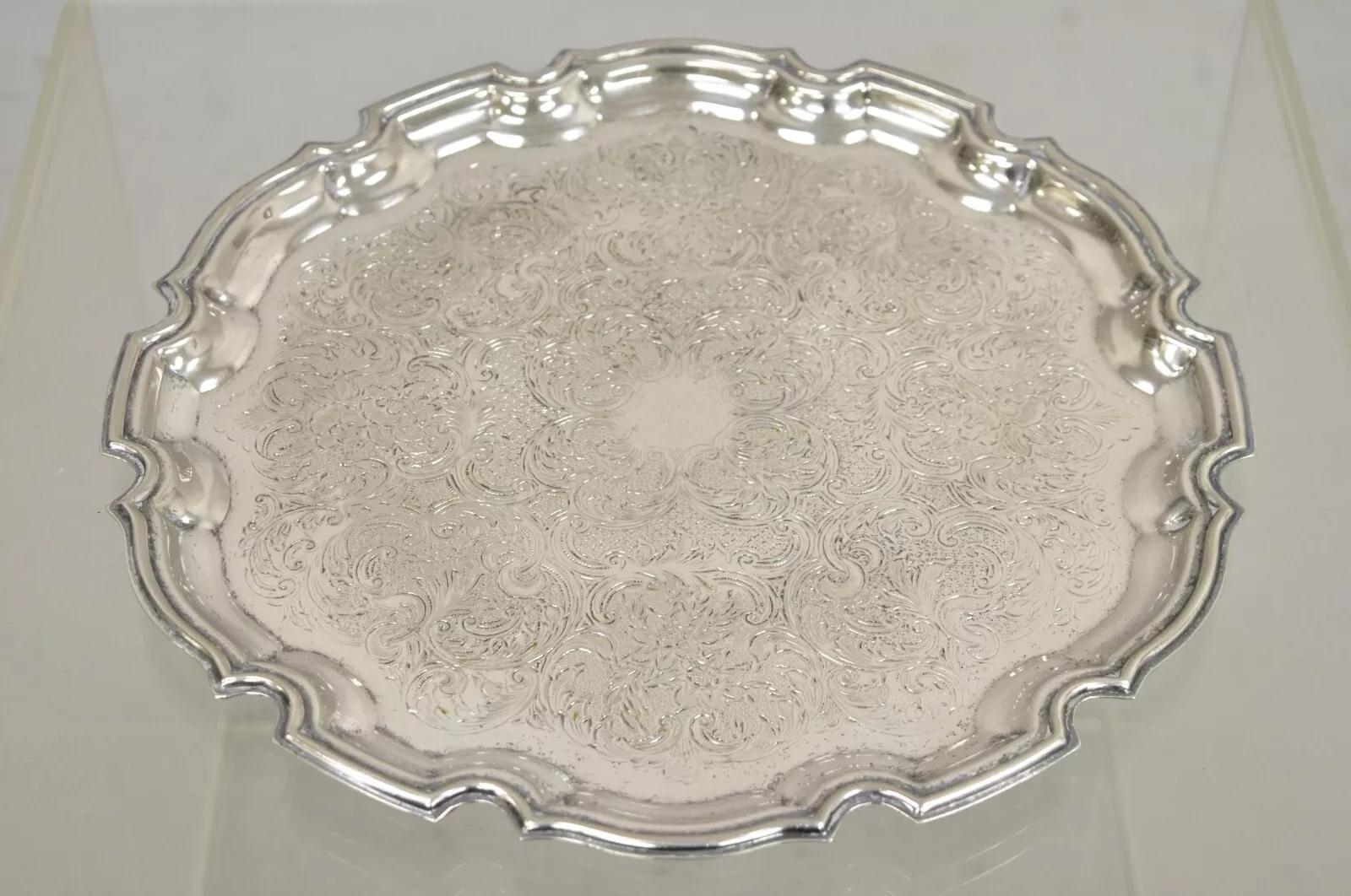 Cavalier England Victorian Silver Plated Scalloped Serving Platter Tray. Circa Mid 20th Century. Measurements: 0.5